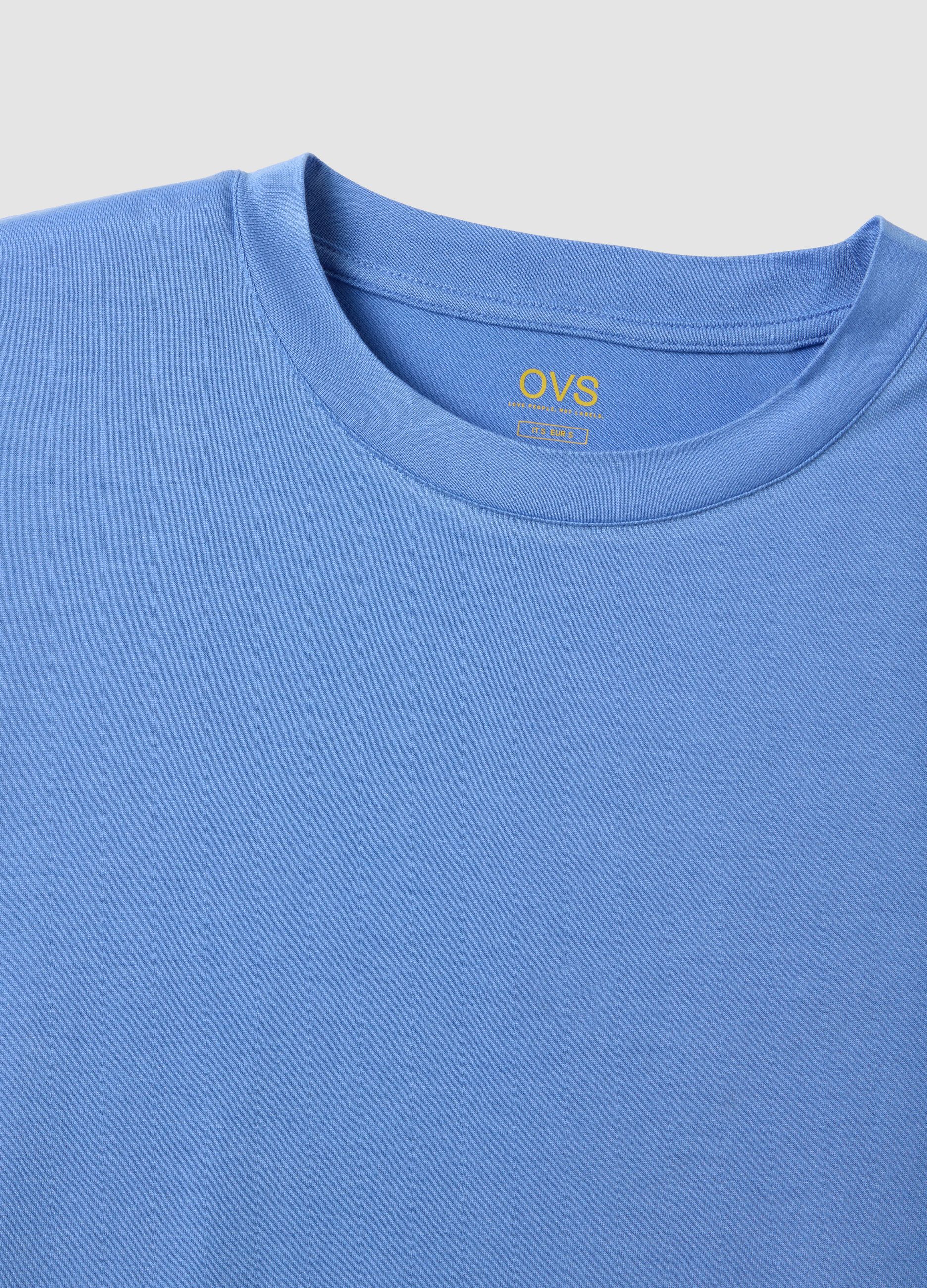 Light blue short-sleeve stretch viscose T-shirt