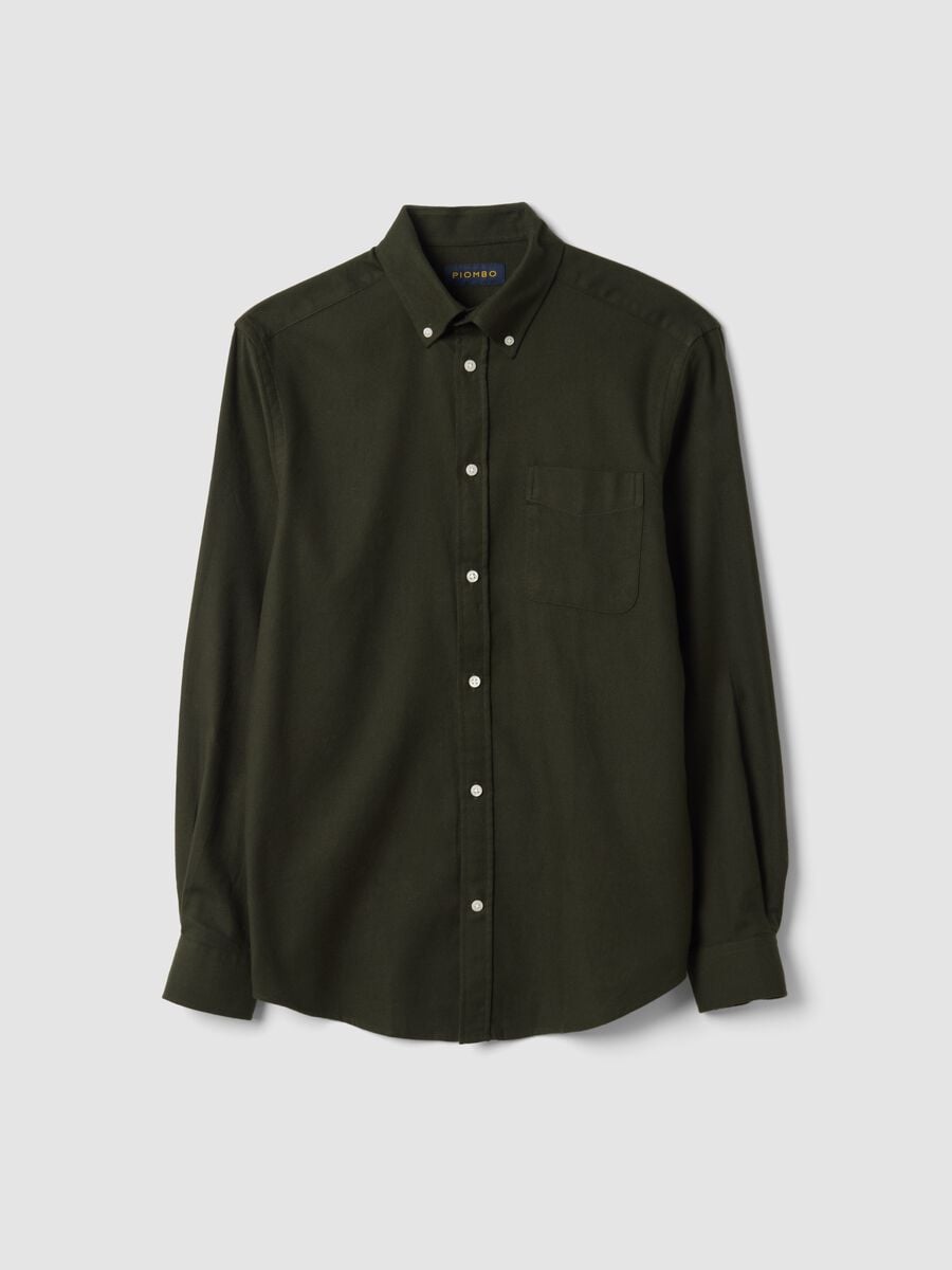 Camicia verde in flanella di puro cotone regular fit_0