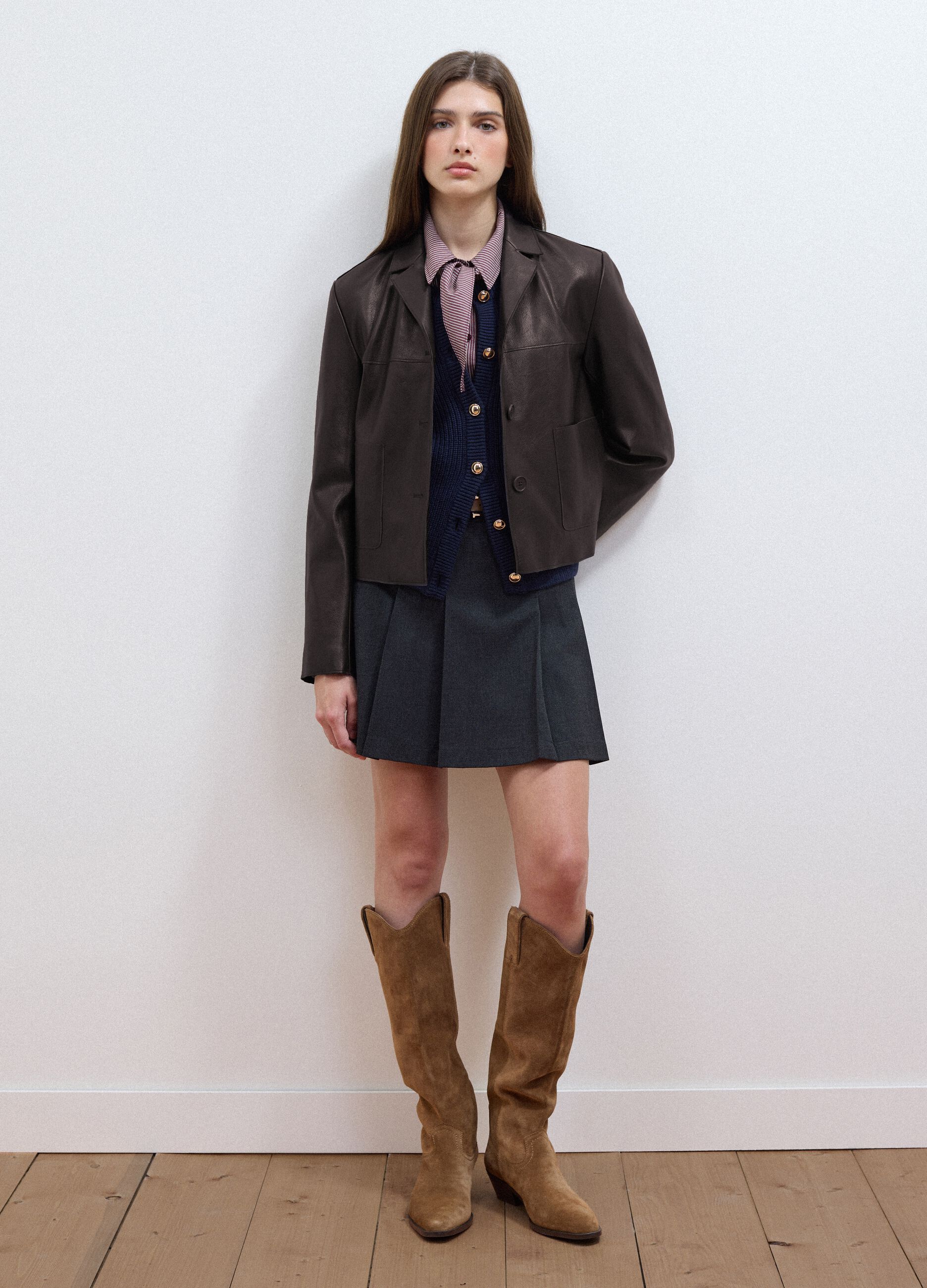 Brown regular-fit jacket with buttons