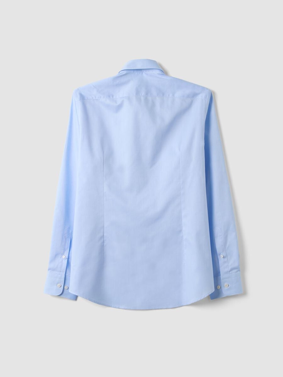 Light blue pure compact cotton shirt with classic collar, slim fit_5