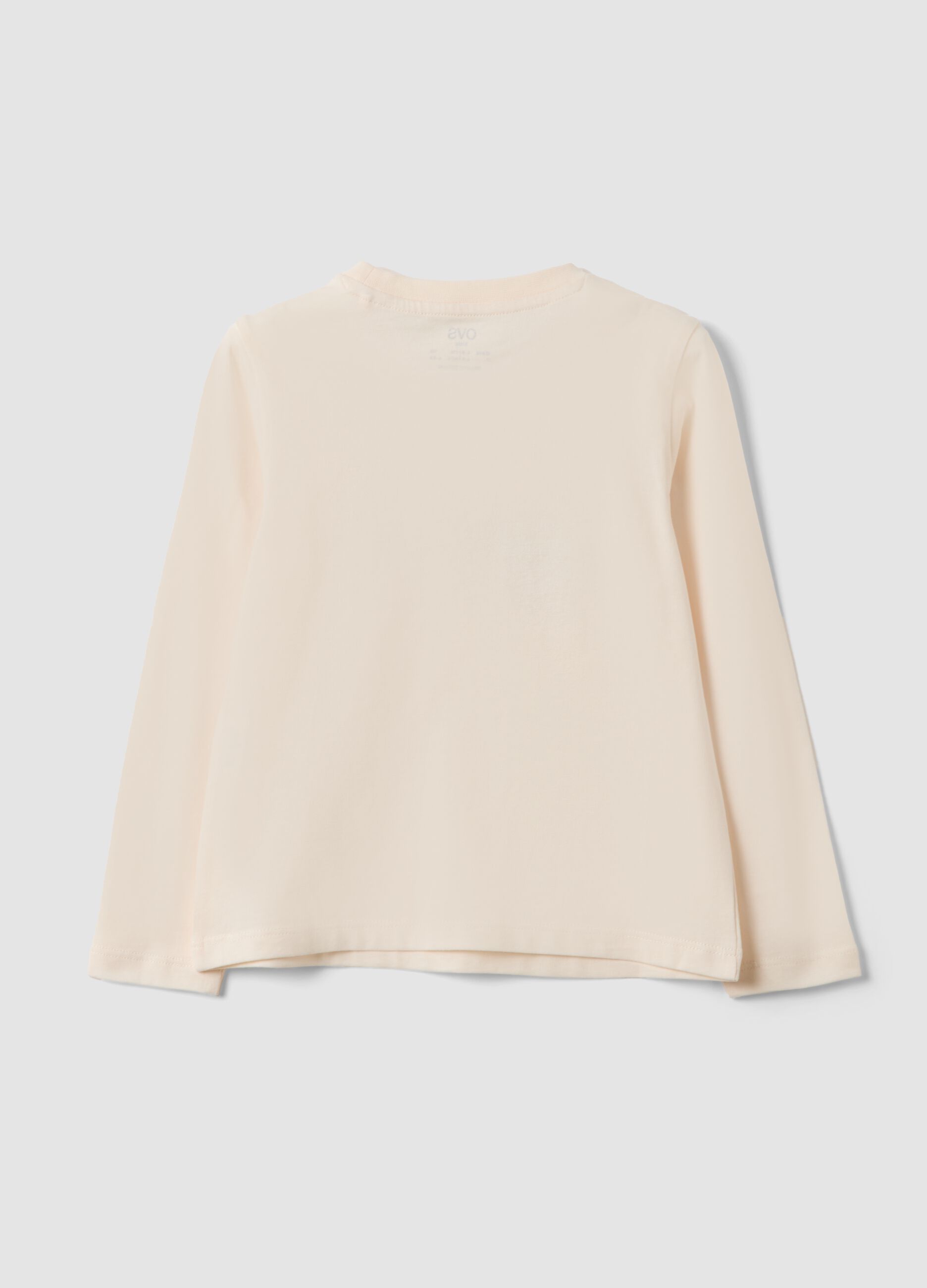 Beige long-sleeved organic cotton T-shirt with front print