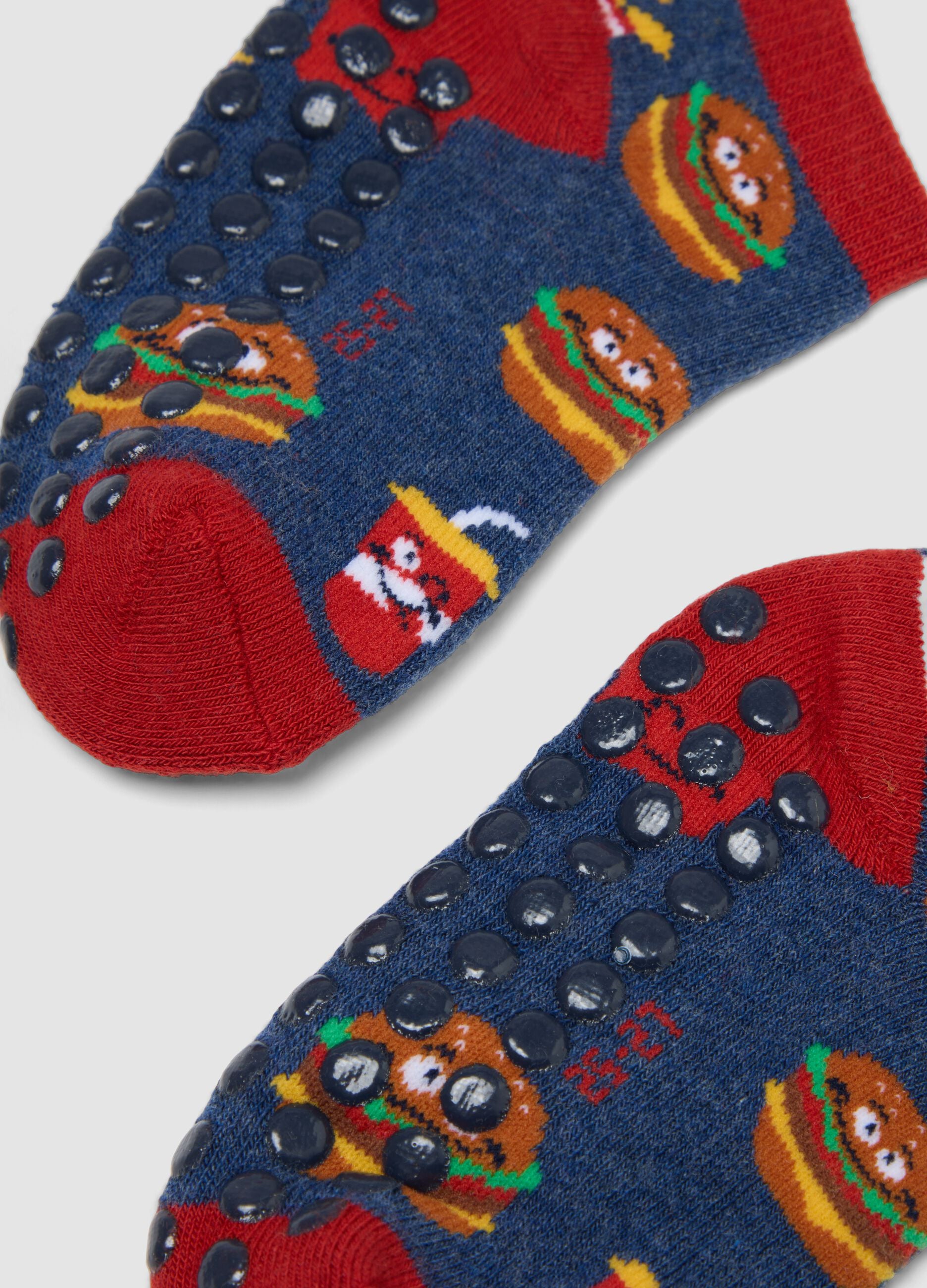 2-pack organic stretch cotton anti-slip socks with hamburger print