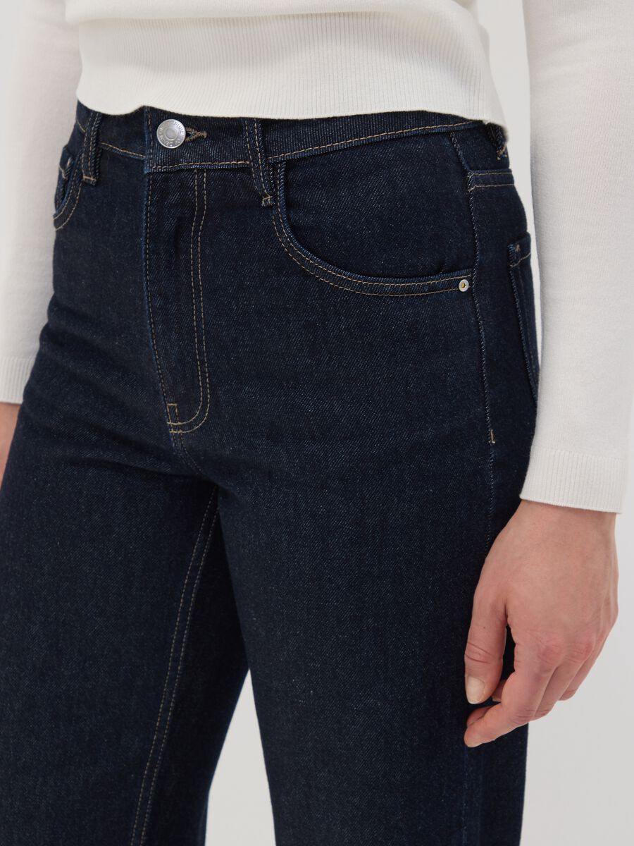 High-waisted wide-leg blue denim jeans in pure cotton_3