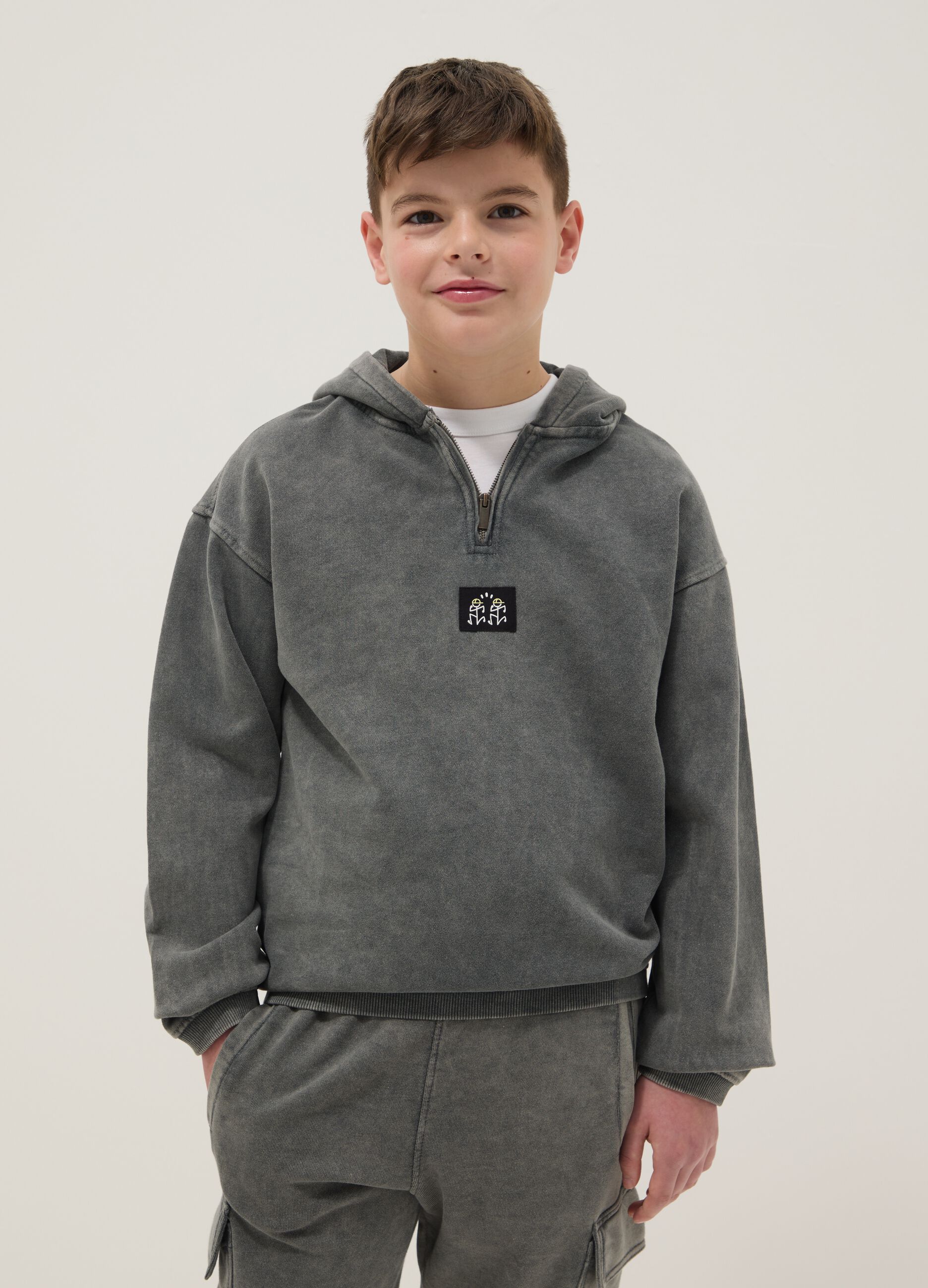 Boy's oversized fit grey cotton TieDye sweatshirt
