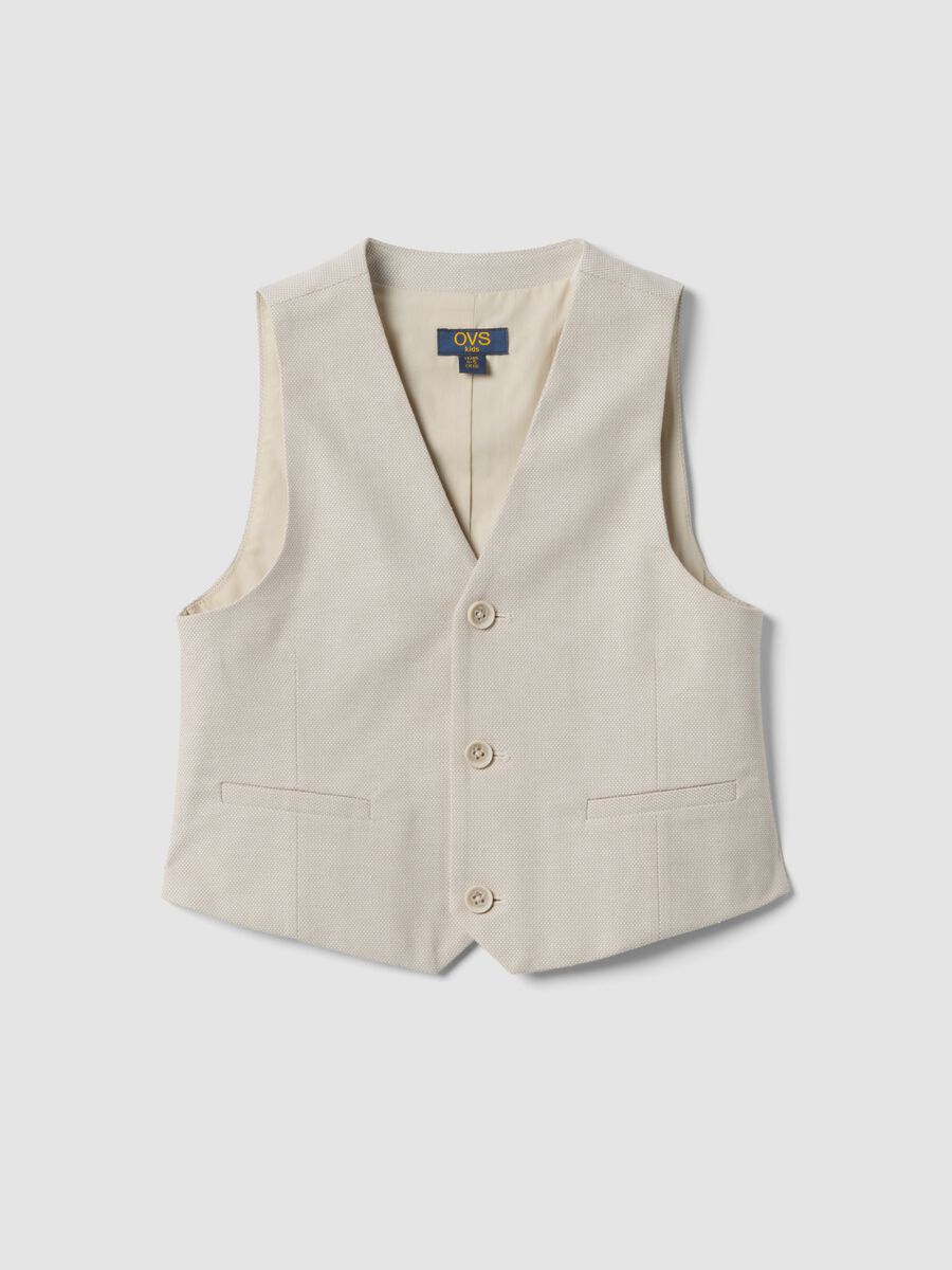Beige tailored stretch-cotton waistcoat for boys, regular fit_0