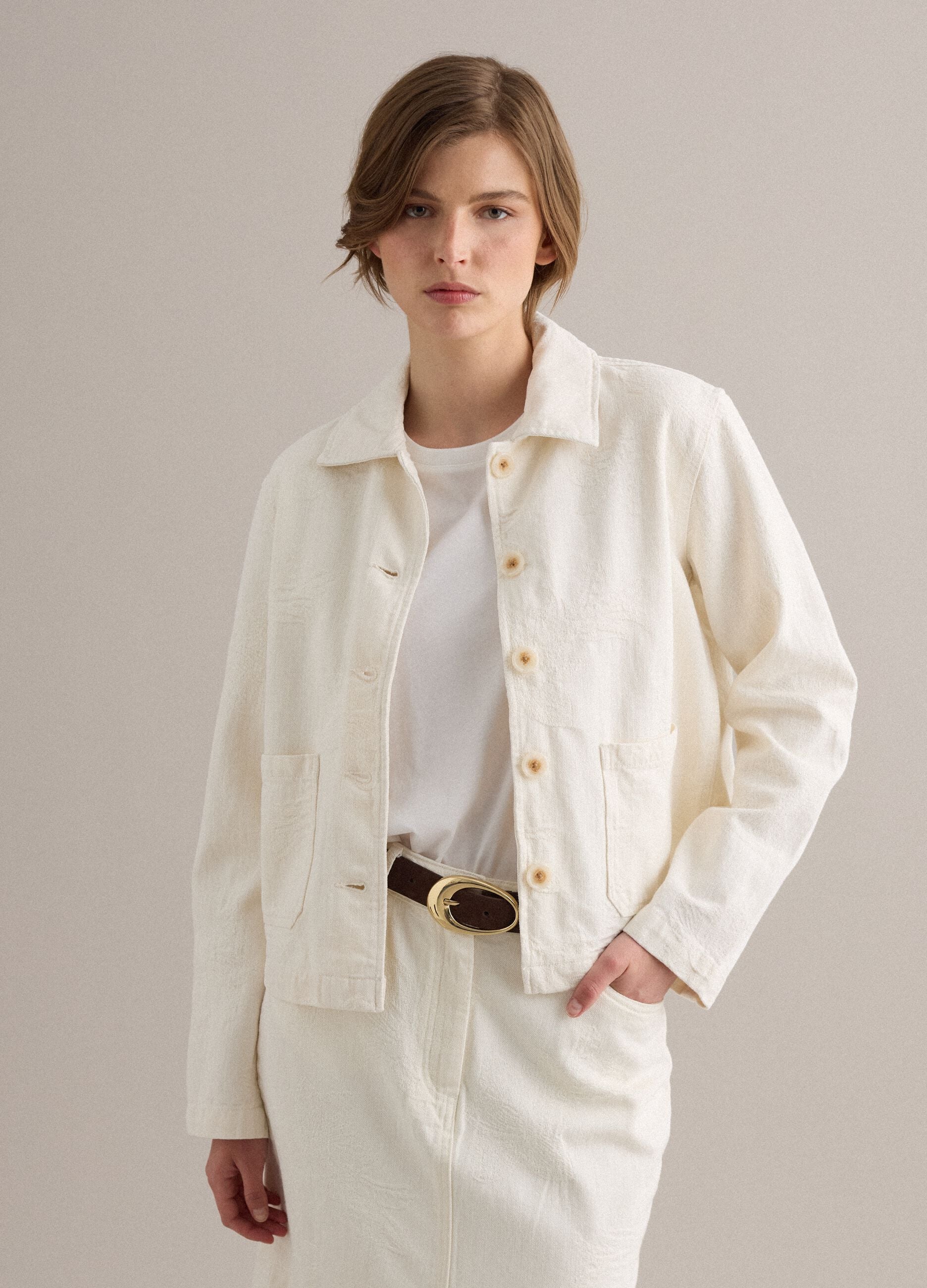 White pure cotton blazer, regular fit