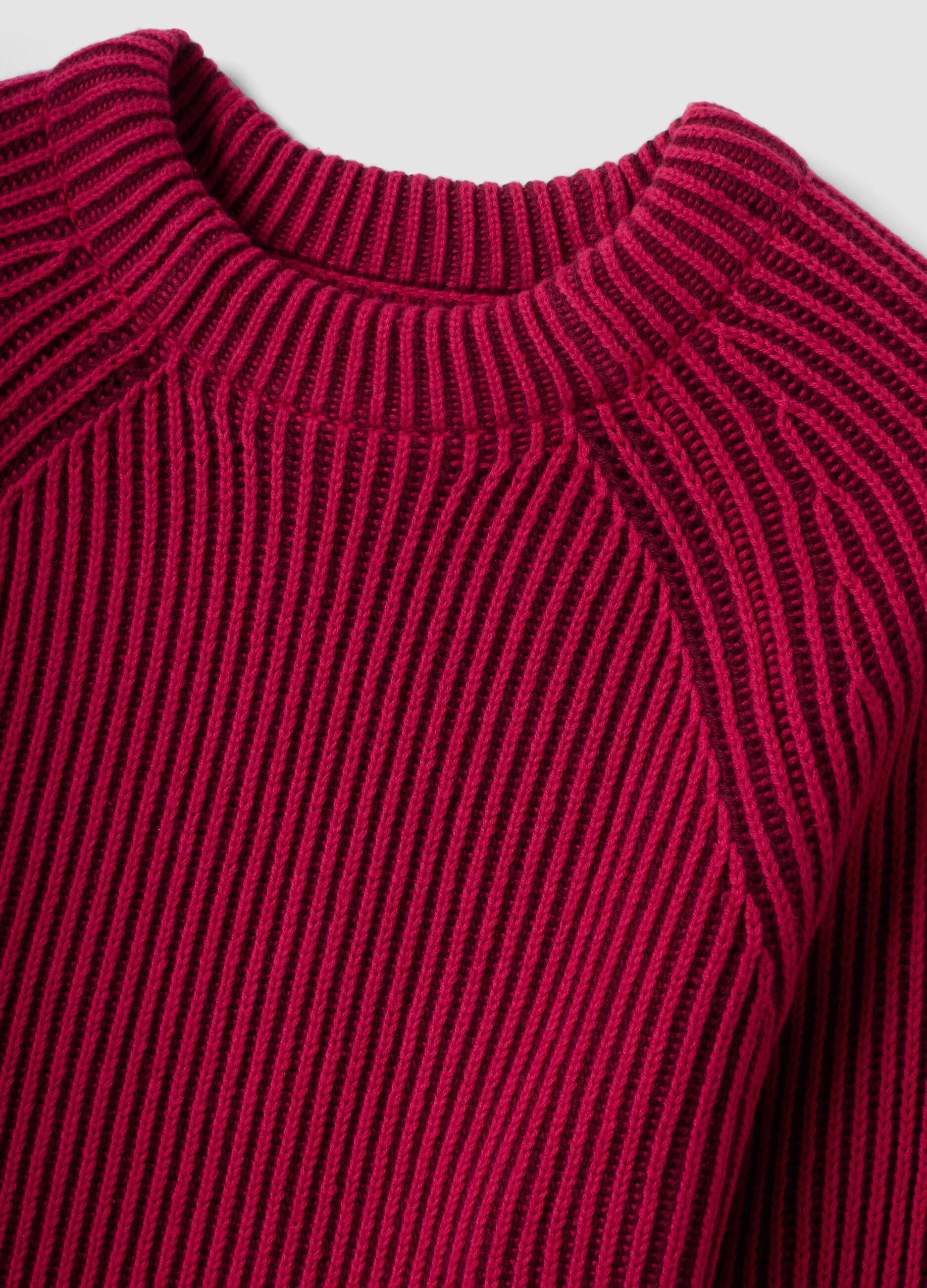 Mehrfarbiger Rippstrick-Pullover aus reiner Baumwolle mit Rundhals, Regular Fit