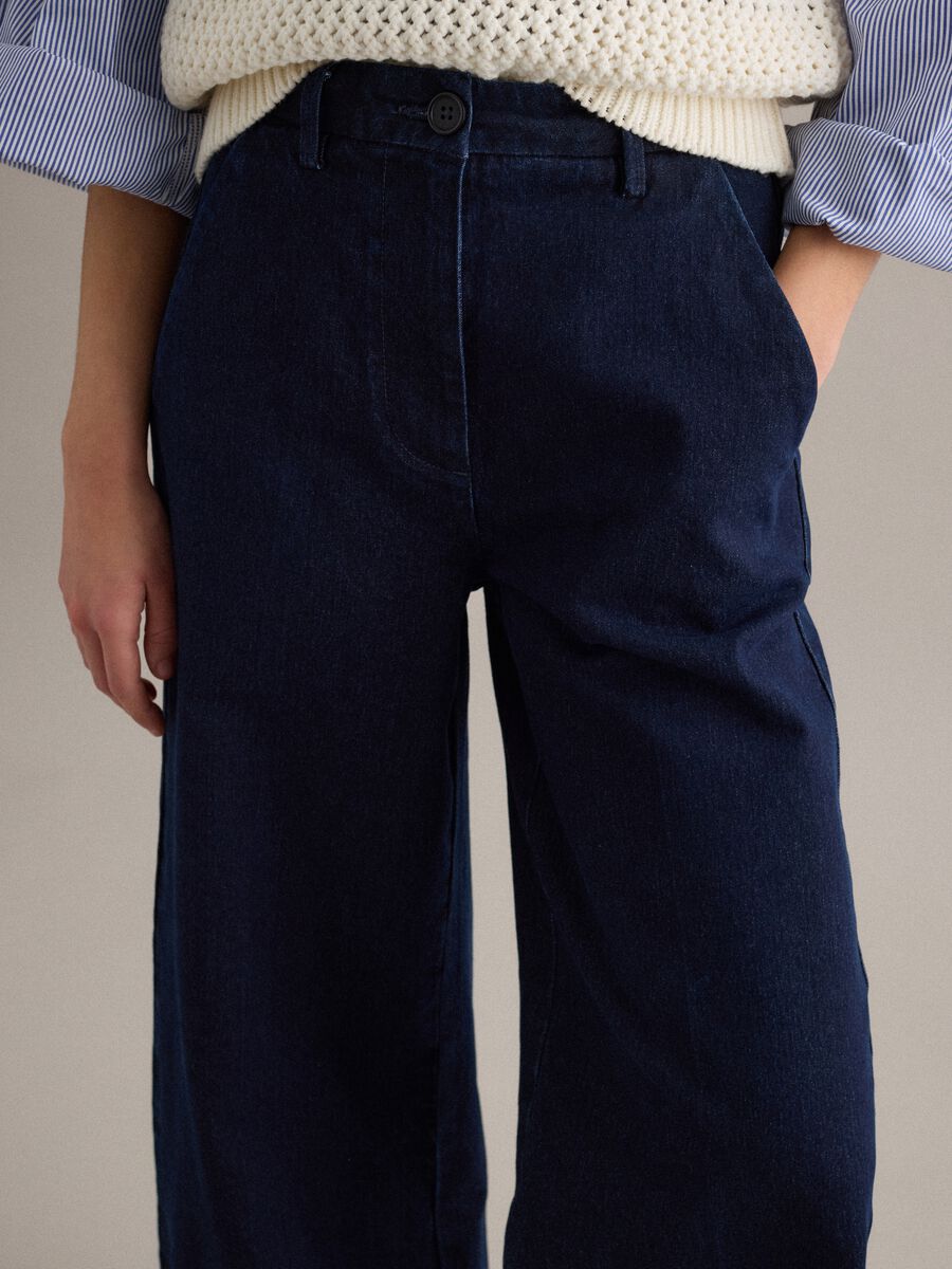 Pantalon en denim stretch bleu &agrave; jambes larges_3