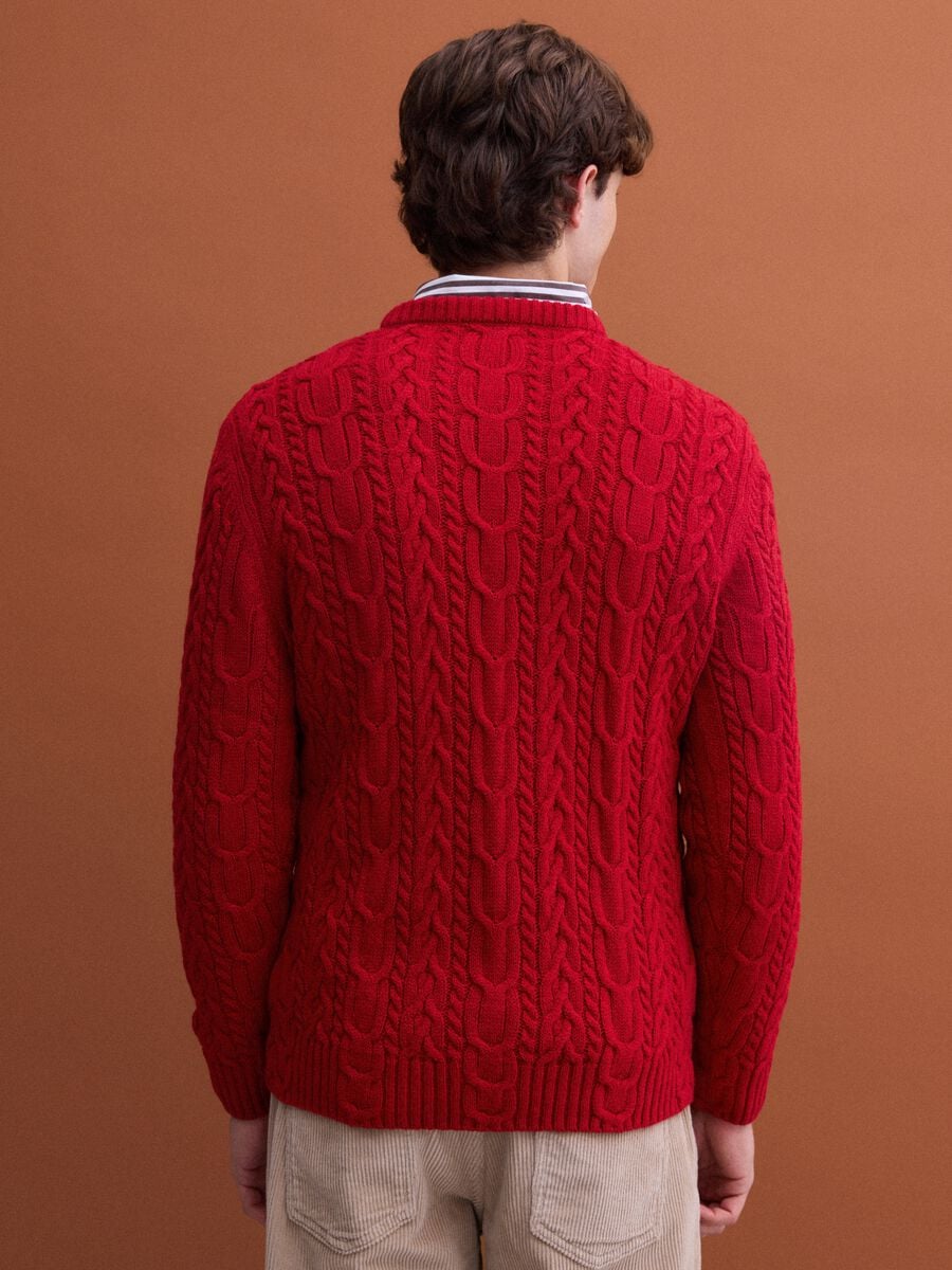 Maglia rossa girocollo in misto lana con lavorazione jacquard_3