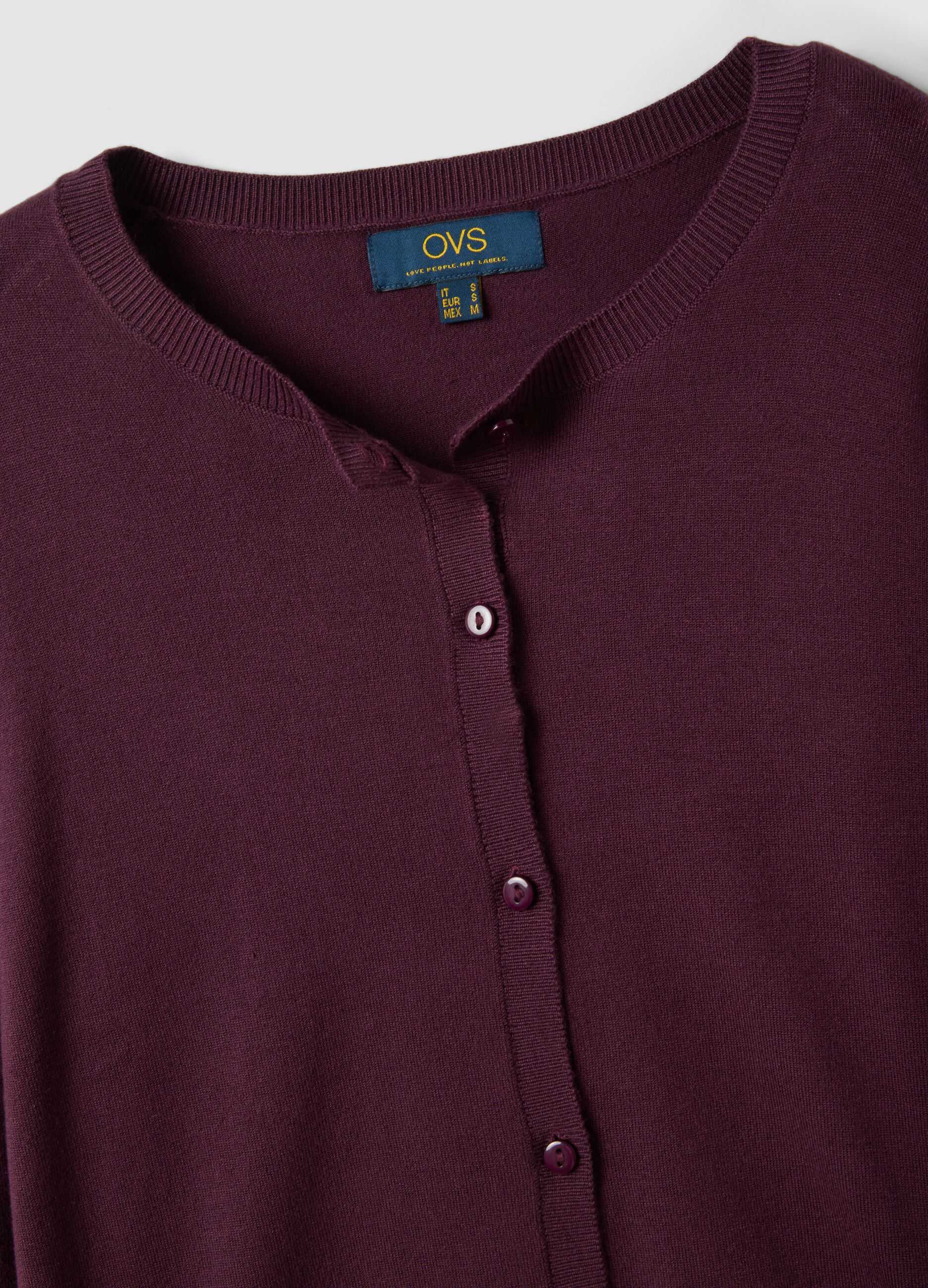 Purple viscose-blend crew-neck cardigan, regular fit