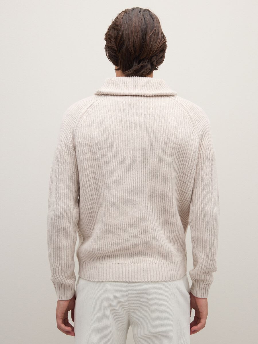 Beige Sweater with Shawl Collar in Wool Blend_2