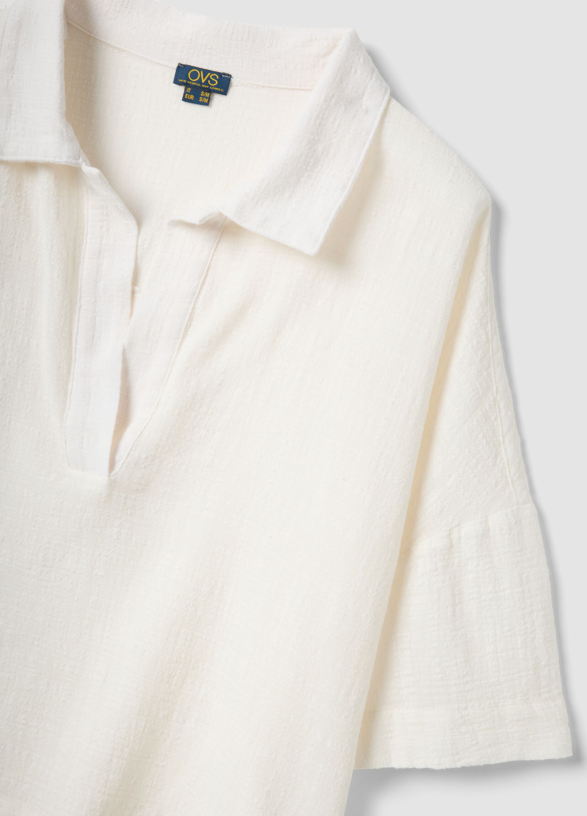 Short white pure cotton kaftan with V-neck