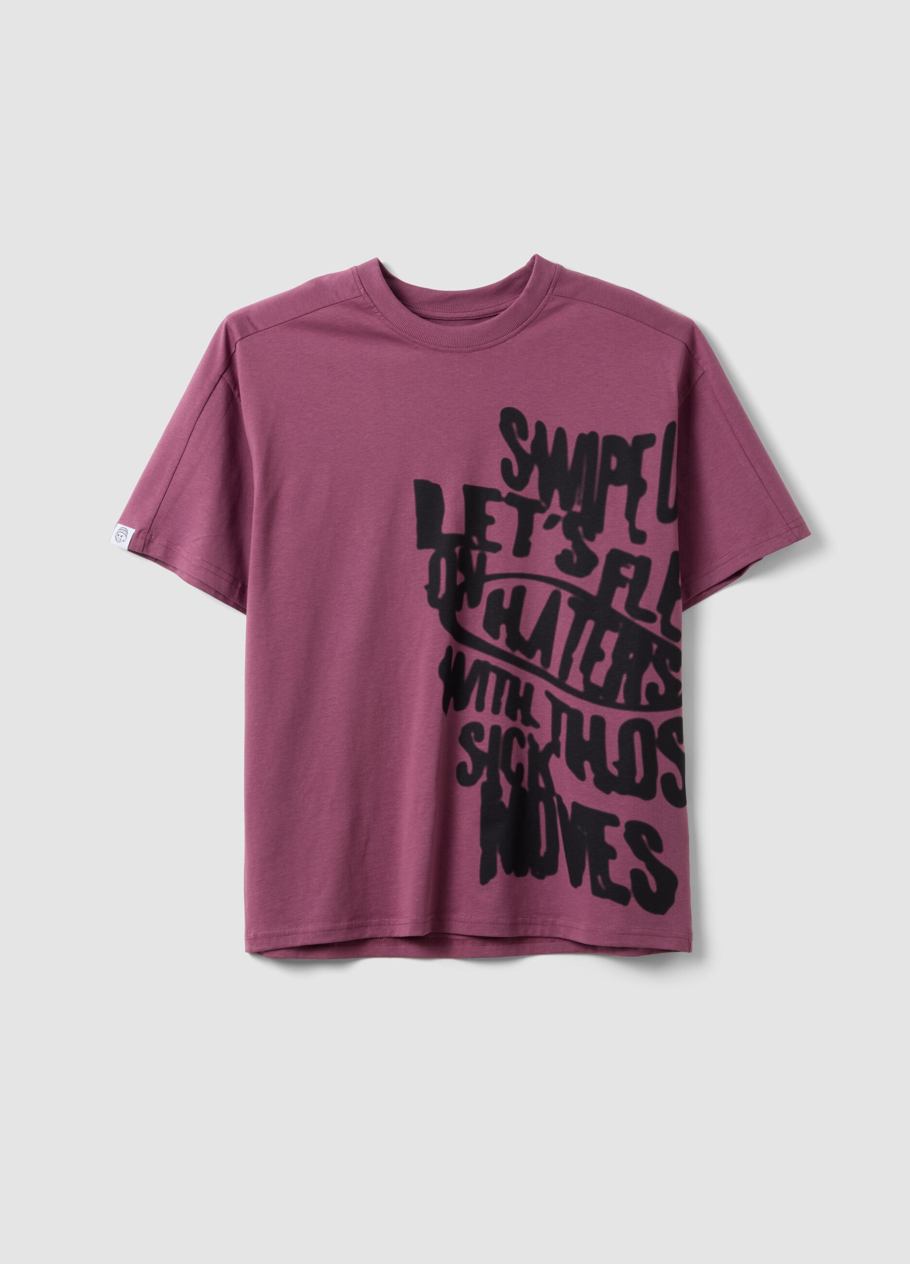 T-shirt viola in puro cotone da ragazzo oversize fit con stampa