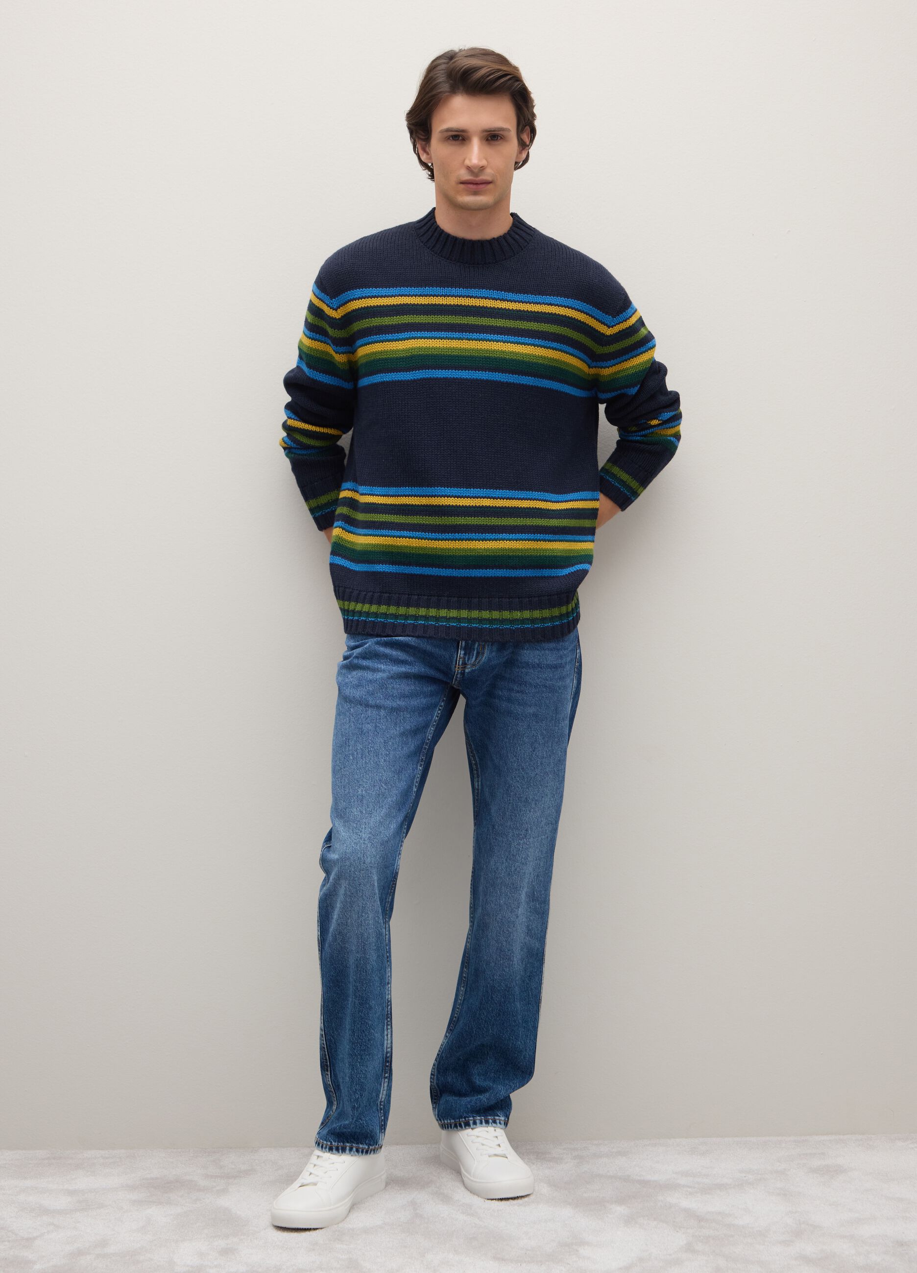 Multi-colour striped jacquard regular fit jumper