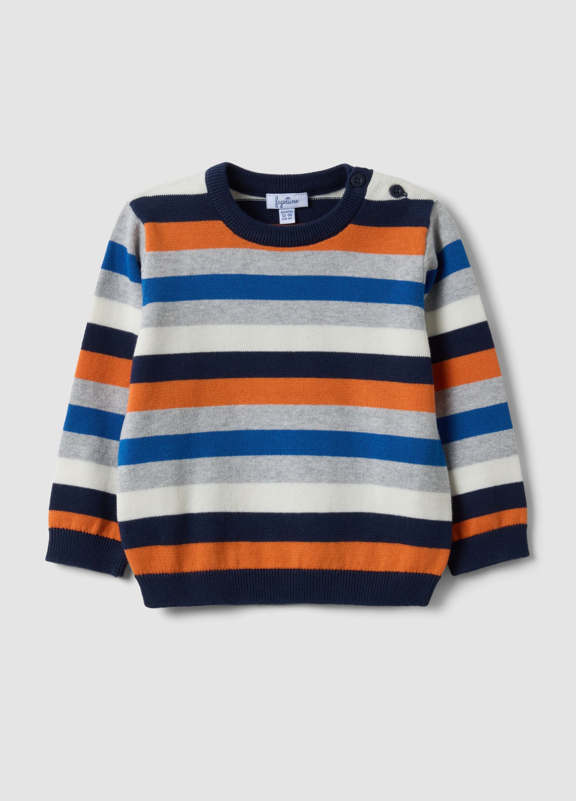Camisola &agrave;s riscas multicolor em algod&atilde;o puro para beb&eacute; menino