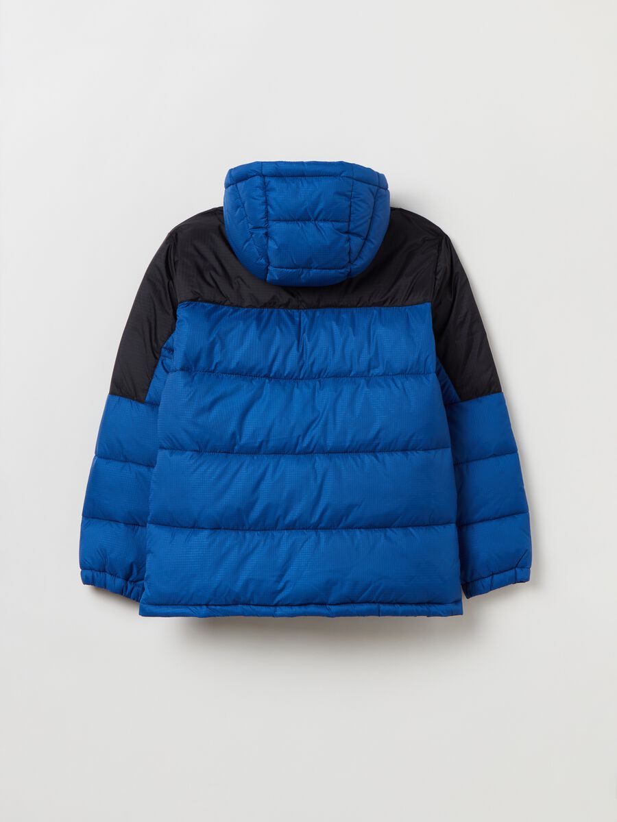 Down jacket with hood and ripstop weave_1