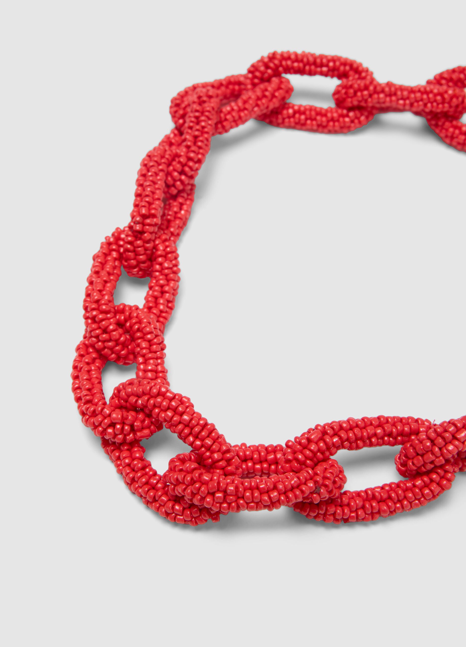 Red Glass Necklace with Braided Texture