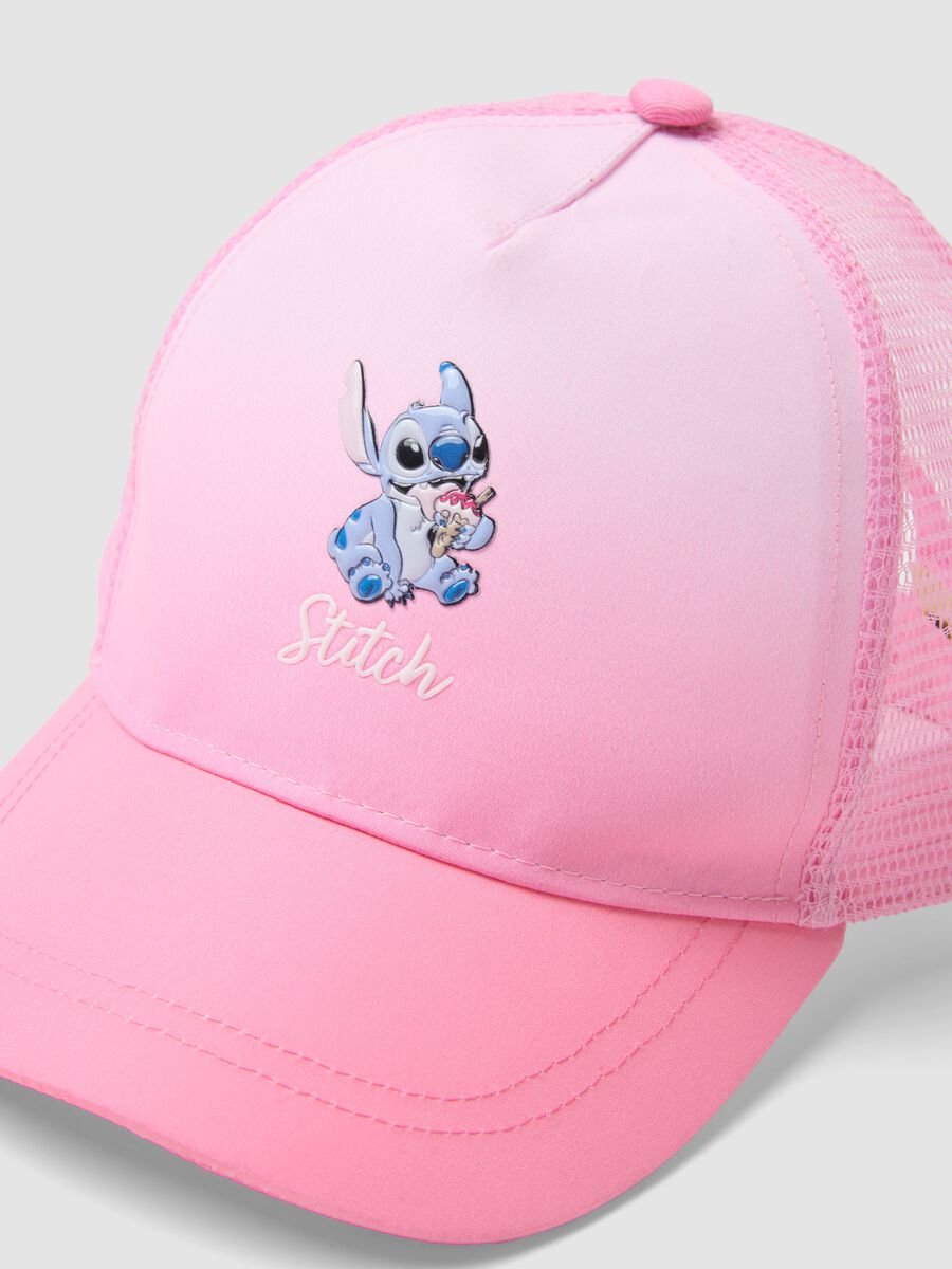 Girl's Pink Baseball Cap with Mesh Details and Stitch_2