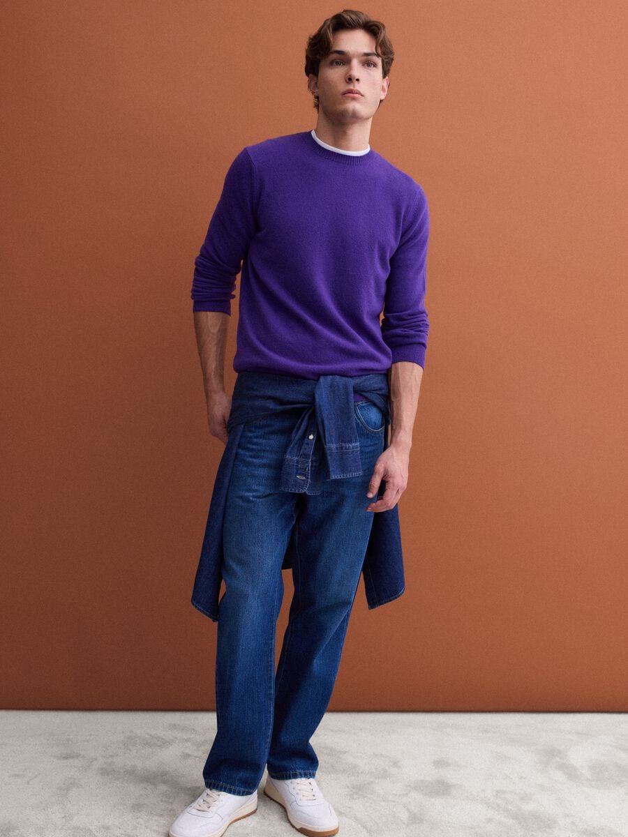 Purple pure wool crew-neck jumper, regular fit_1