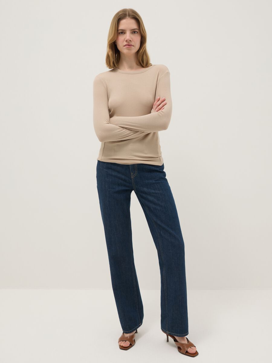 Beige Stretch Modal Regular Fit Top_1