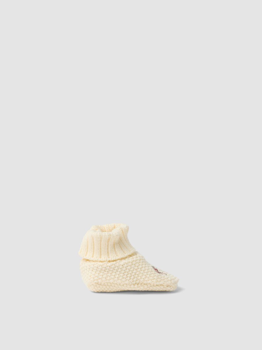 White 100% cotton baby booties with knitted cuff_0
