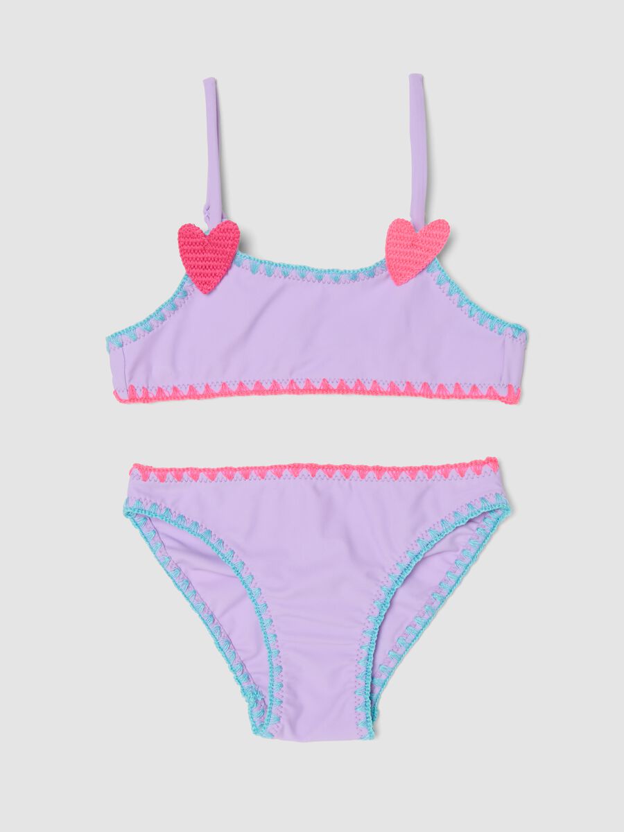 Purple stretch bikini with appliqu&eacute; hearts_0