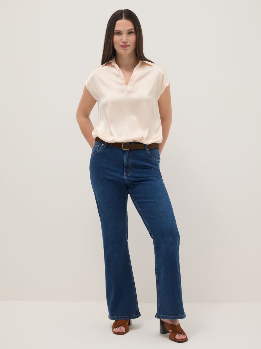 Beige short-sleeve polo collar regular fit t-shirt_1