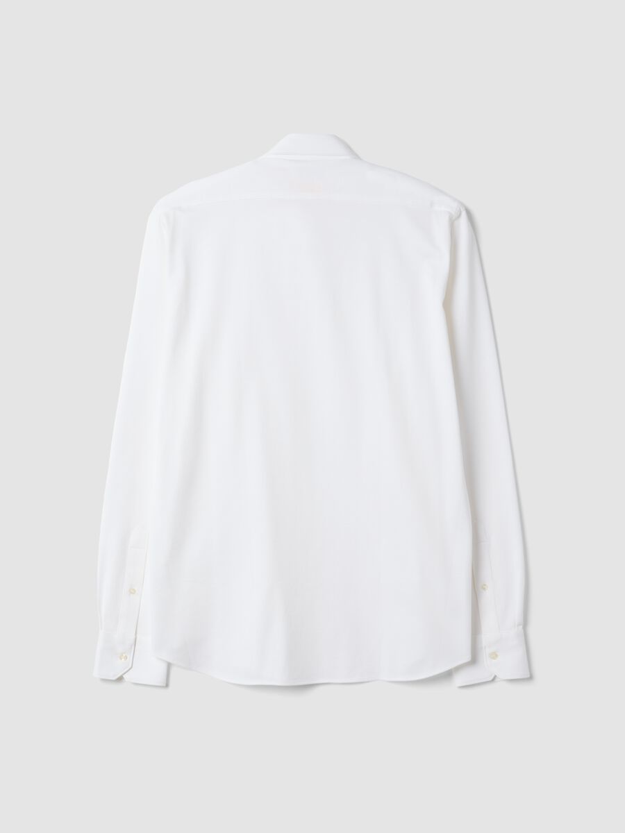 White pure cotton knitted shirt with classic collar, regular fit_1