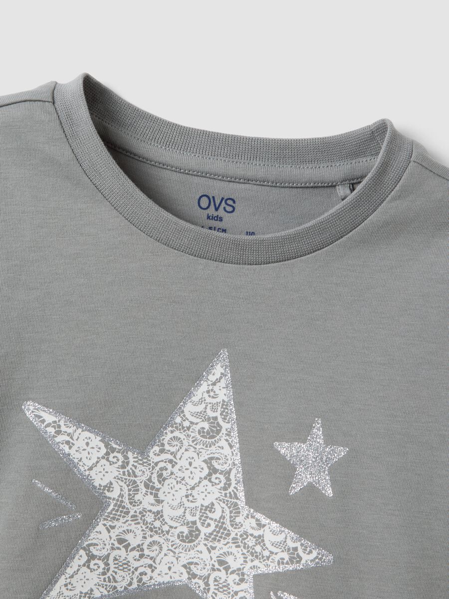 Grey organic cotton T-shirt with front print for girls_2