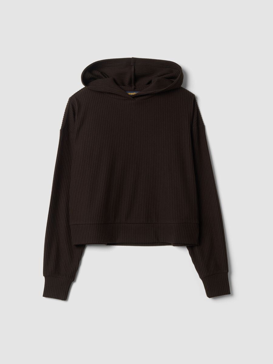 Sweatshirt castanha com capuz em viscose el&aacute;stica canelada, regular fit_0