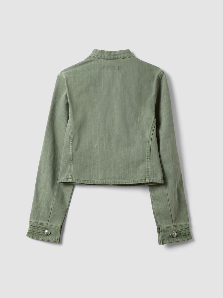 Green pure cotton jacket with concealed buttons, slim fit_2