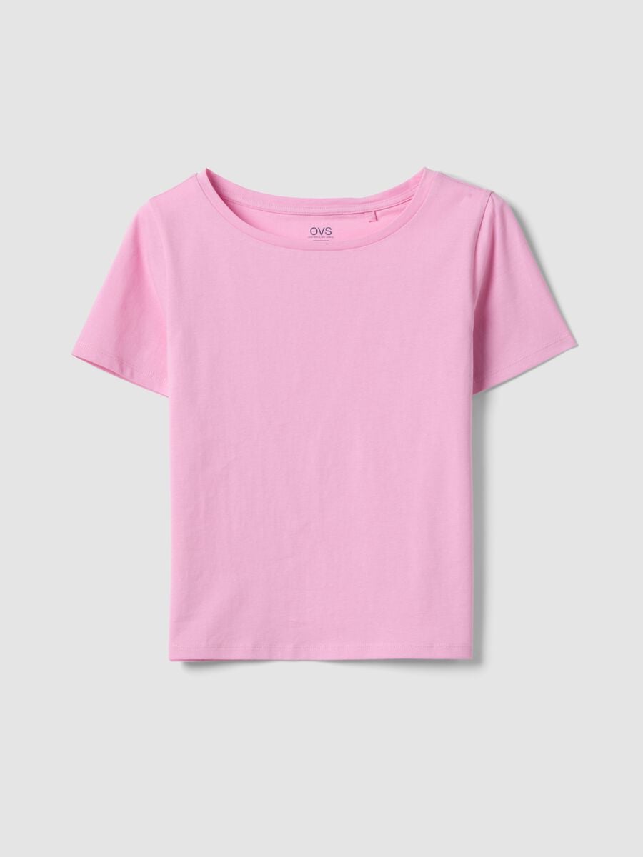 Pink pure cotton T-shirt with crew neck_0