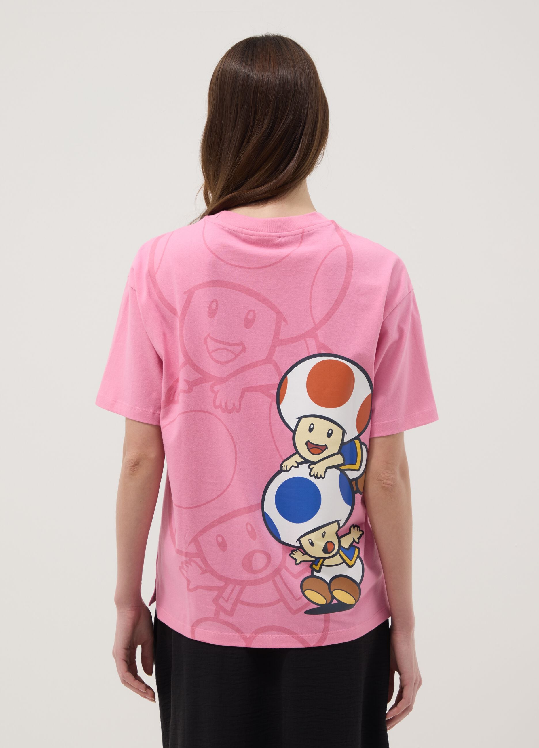 T-shirt rosa de manga curta em algod&atilde;o puro