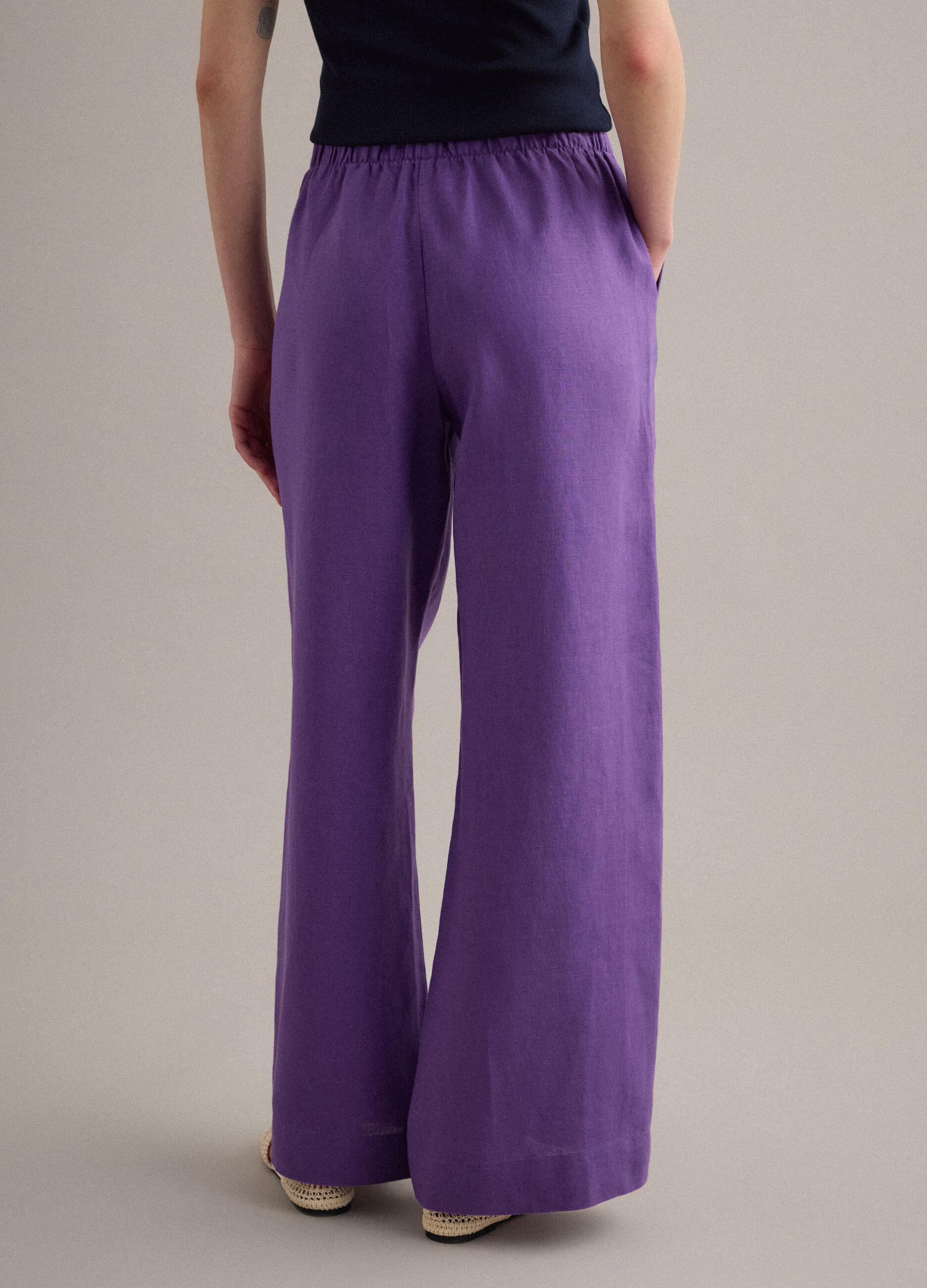 Purple pure linen straight-fit drawstring trousers