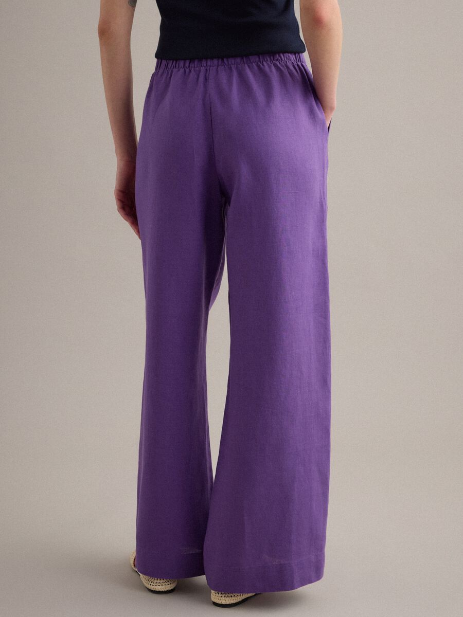 Purple pure linen straight-fit drawstring trousers_3