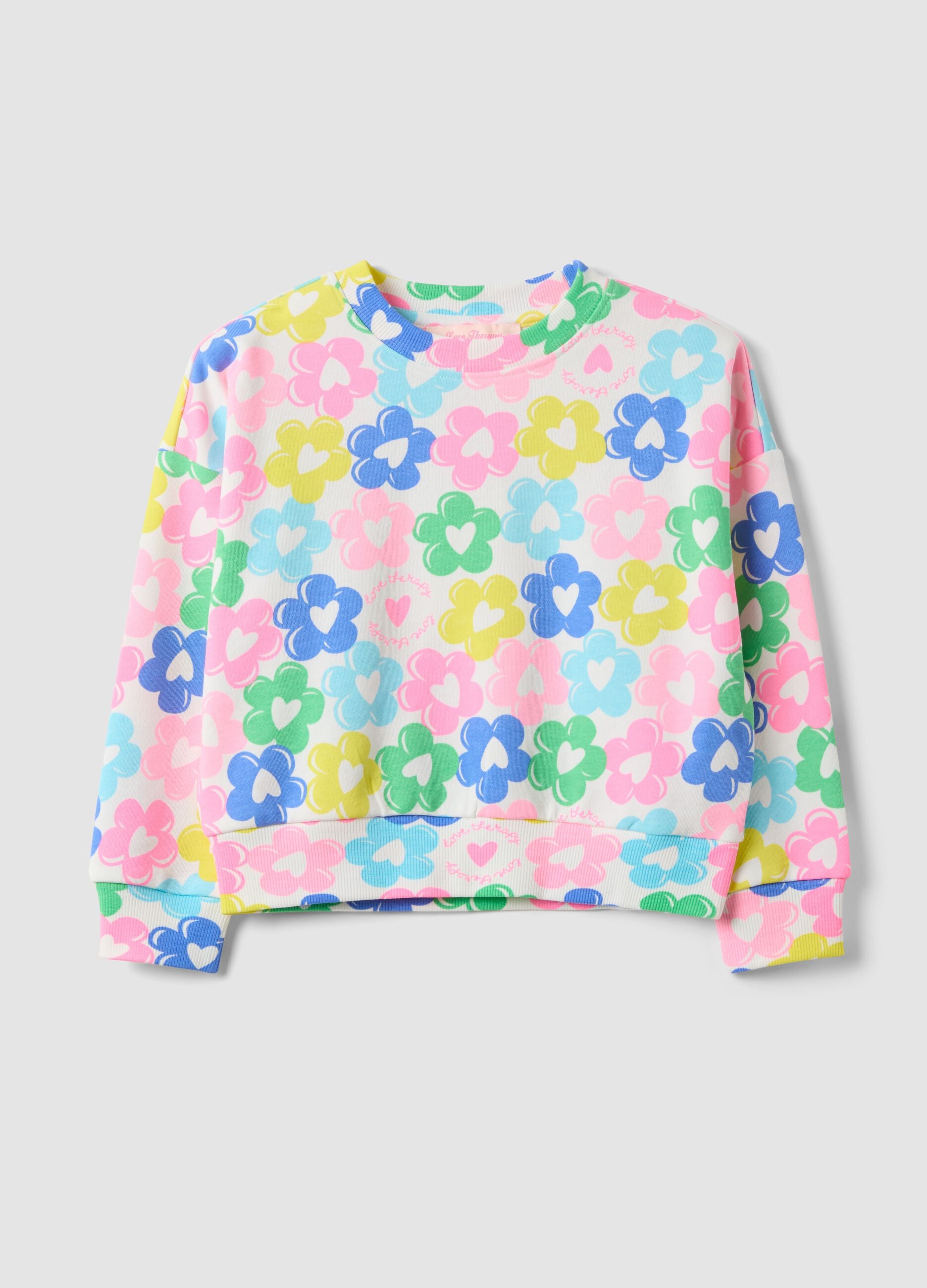 Felpa multicolor in misto cotone con girocollo e fantasia floreale