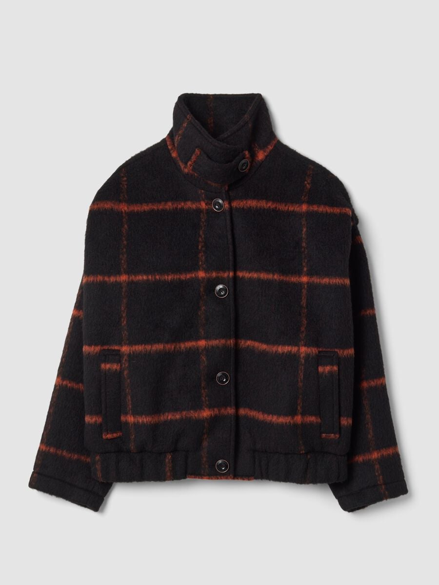 Cappotto nero e arancione scuro in misto lana a quadri regular fit_0