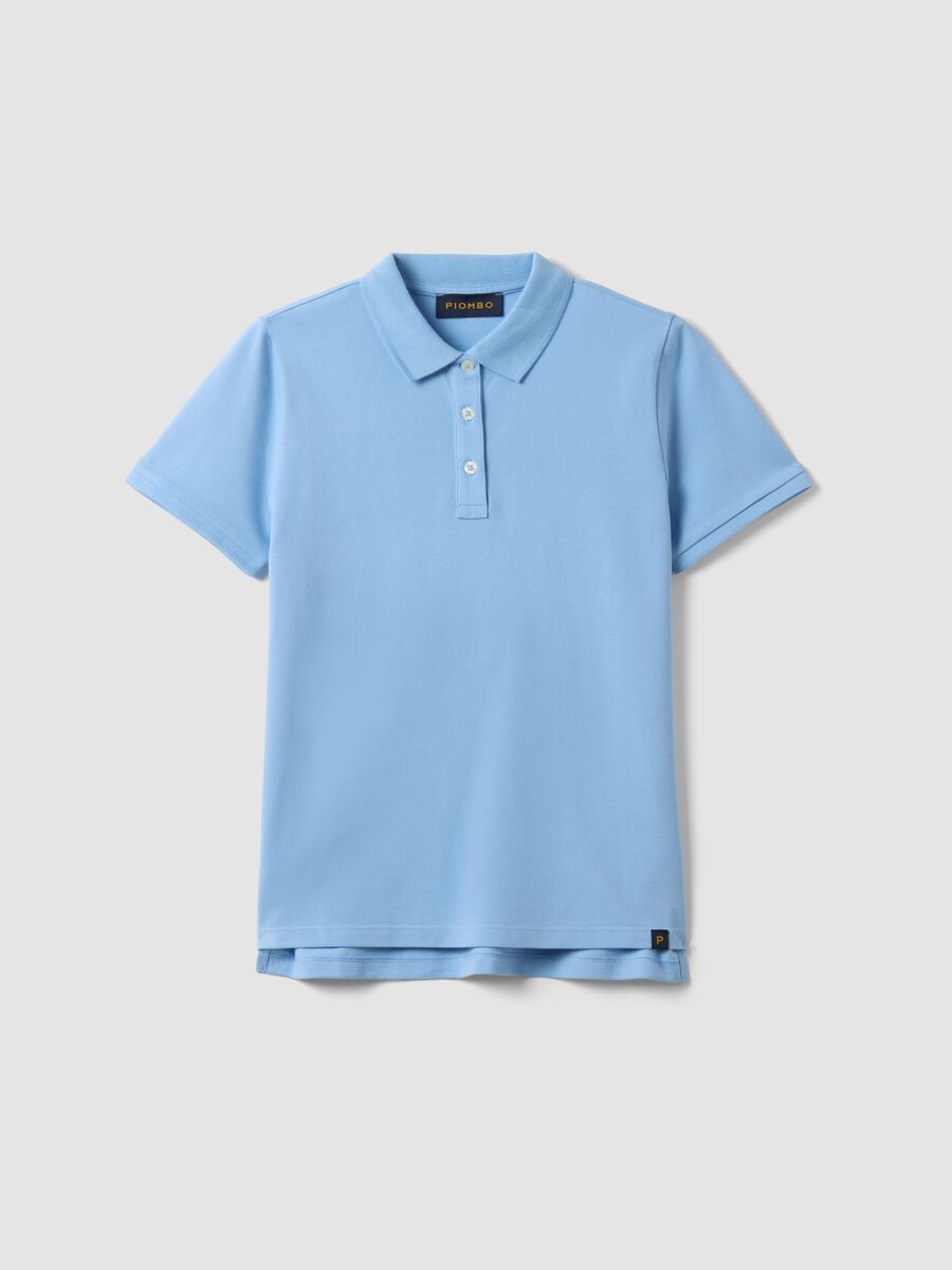 Sky blue short-sleeve pure cotton polo shirt, regular fit_4