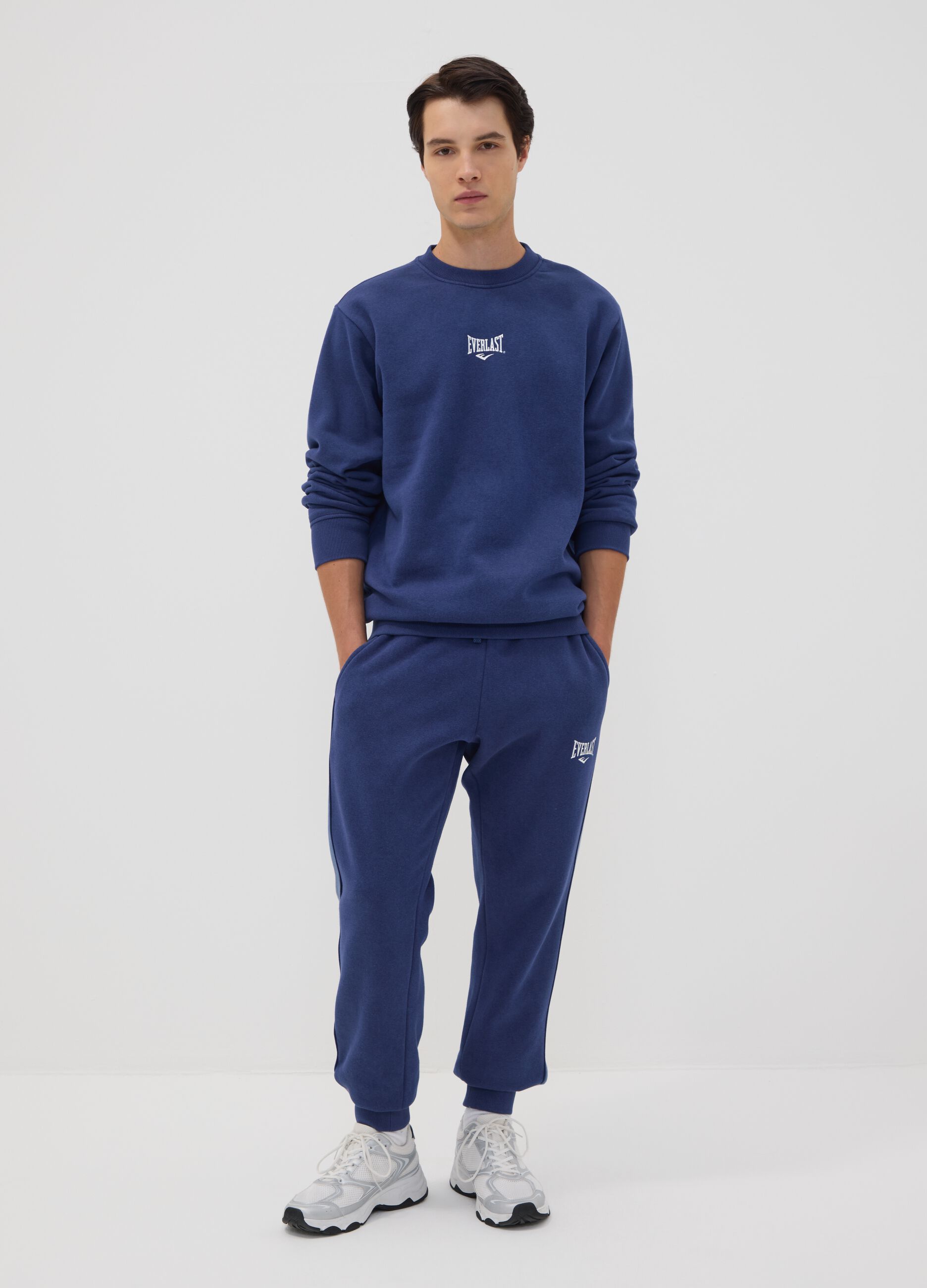Blue cotton-blend crew-neck sweatshirt with logo