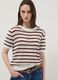 White and brown striped open-knit viscose-blend T-shirt, regular fit_0