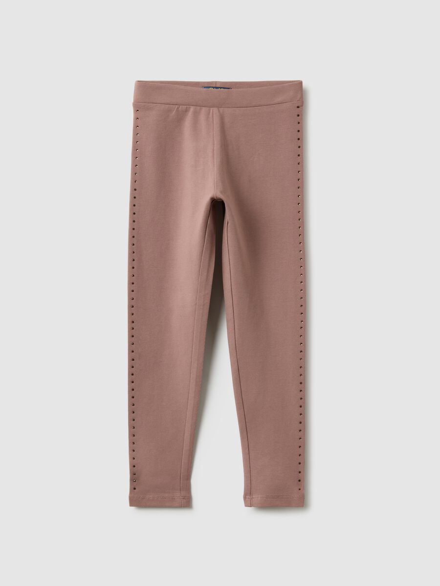 Girls' brown stretchy cotton skinny fit leggings_0