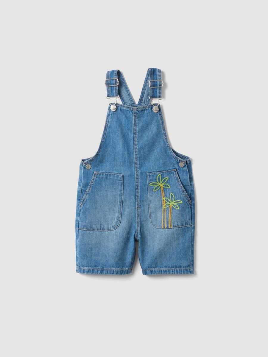Boys' regular-fit blue denim dungarees in cotton blend with embroidery_0