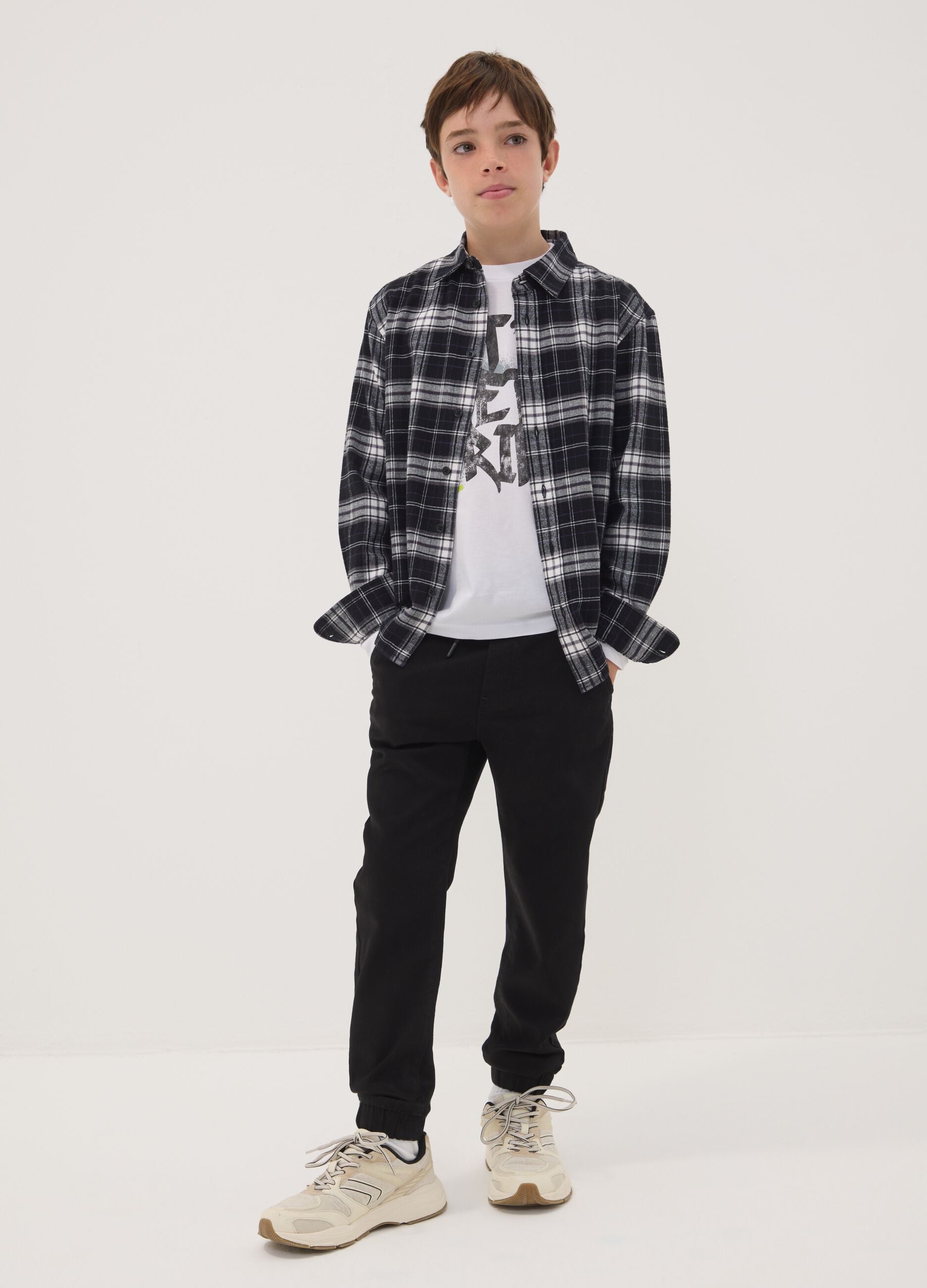 Black stretch-cotton denim joggers with elasticated waistband for boys