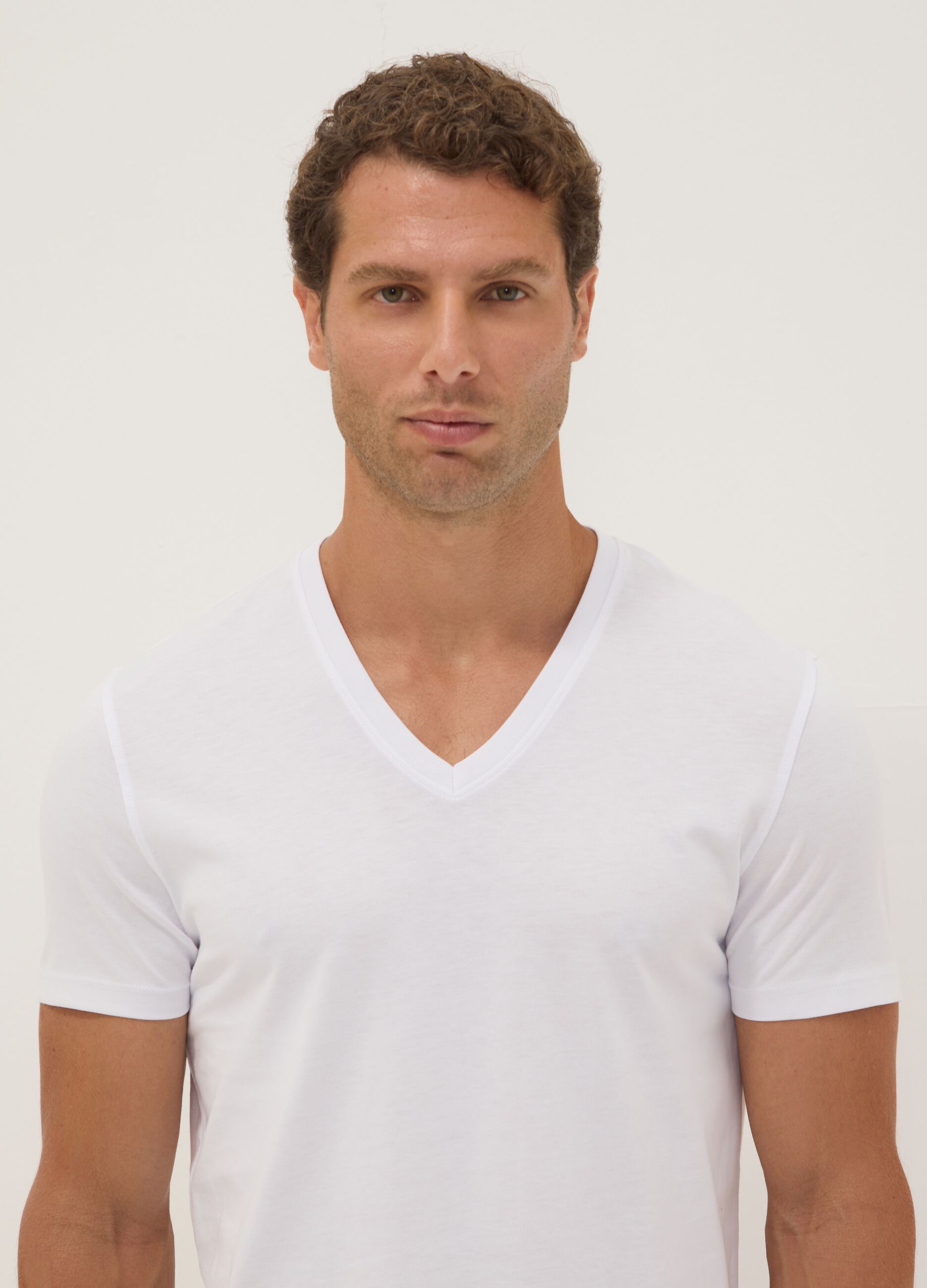 White pure Supima cotton V-neck T-shirt, regular fit