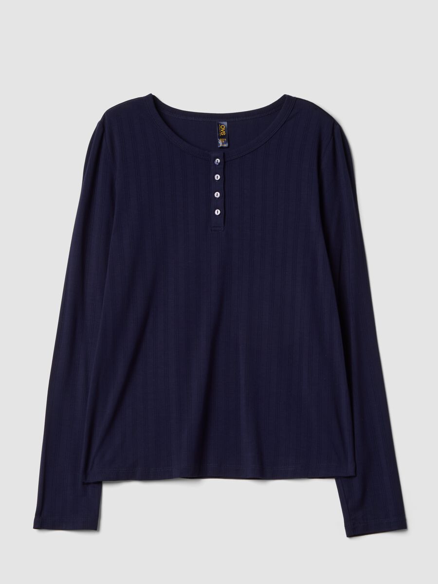Blue ribbed stretch viscose pyjama top_4