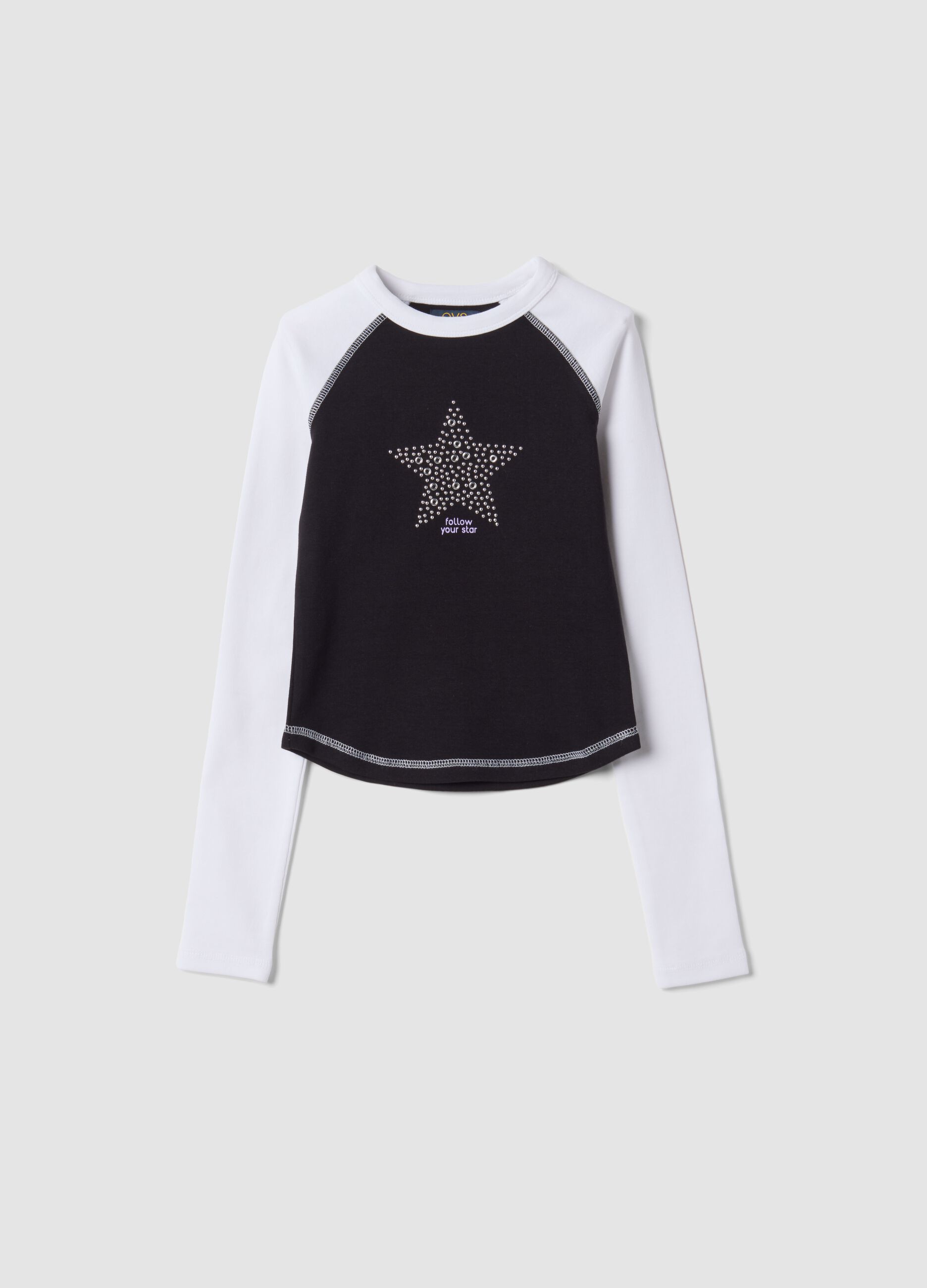 T-shirt blu in cotone elasticizzato con collo a costine