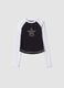 T-shirt blu in cotone elasticizzato con collo a costine_3