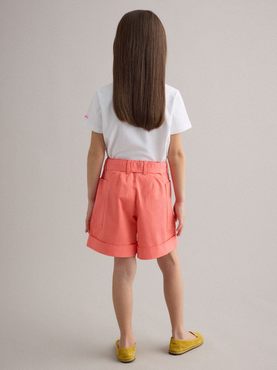 Regular fit pink stretch cotton shorts for girls_2