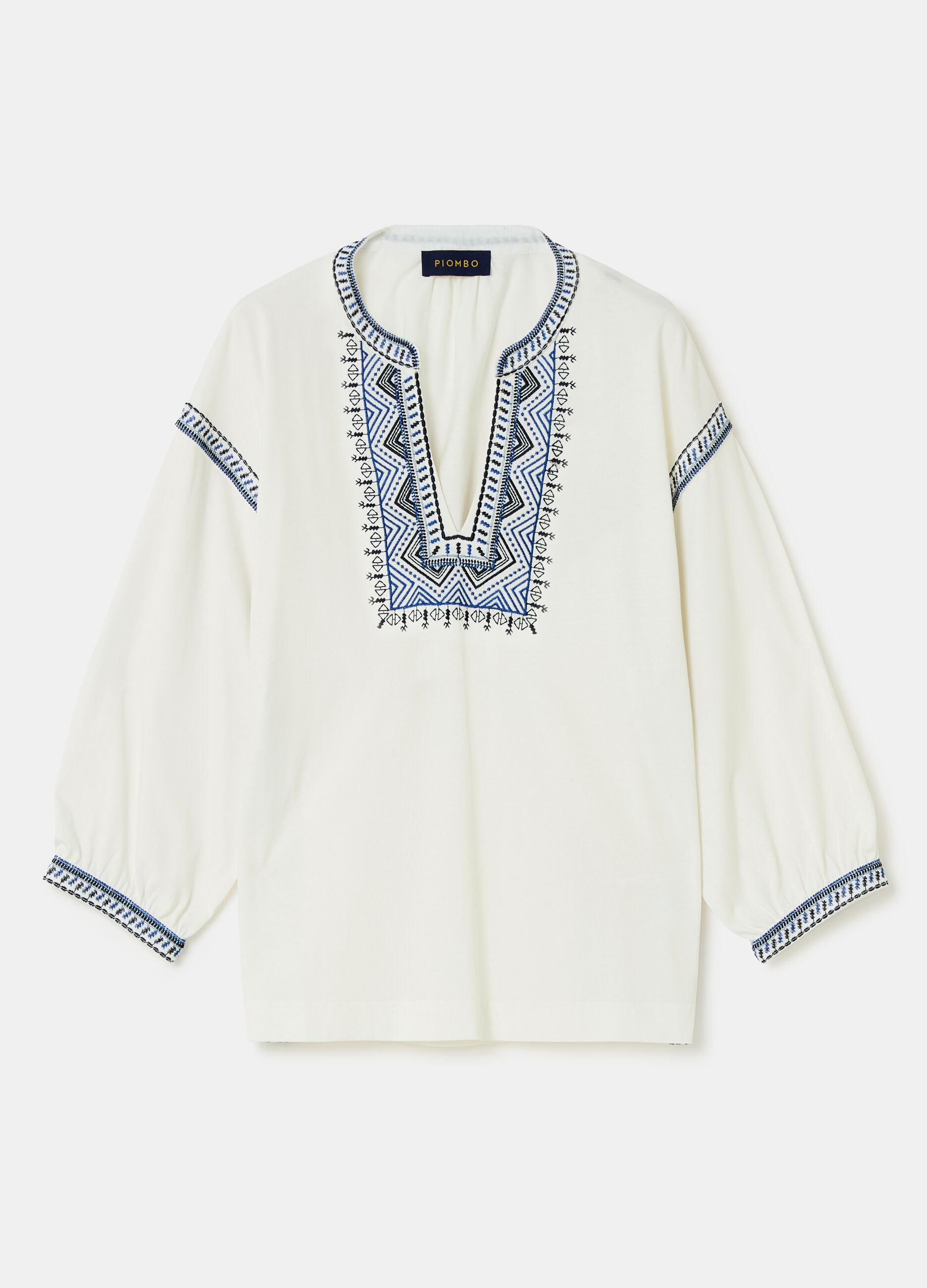 Cotton T-shirt with ethnic embroidery