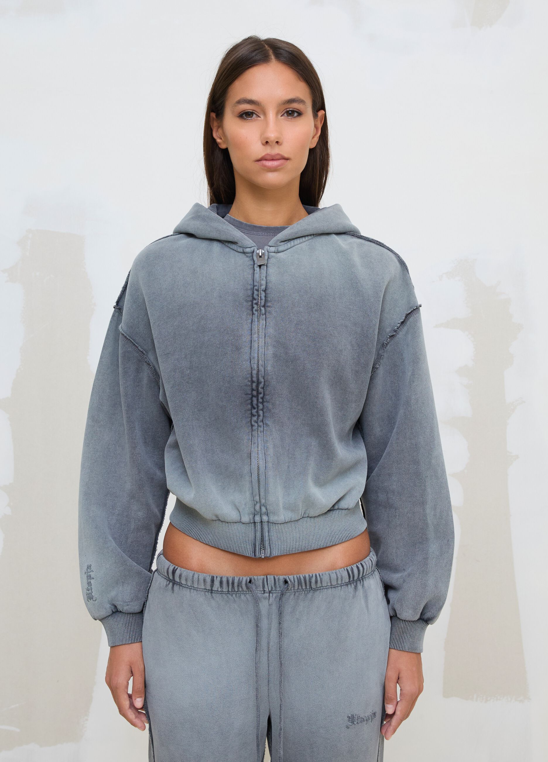 Sun-Faded Full-Zip Hoodie in Vintage Grey